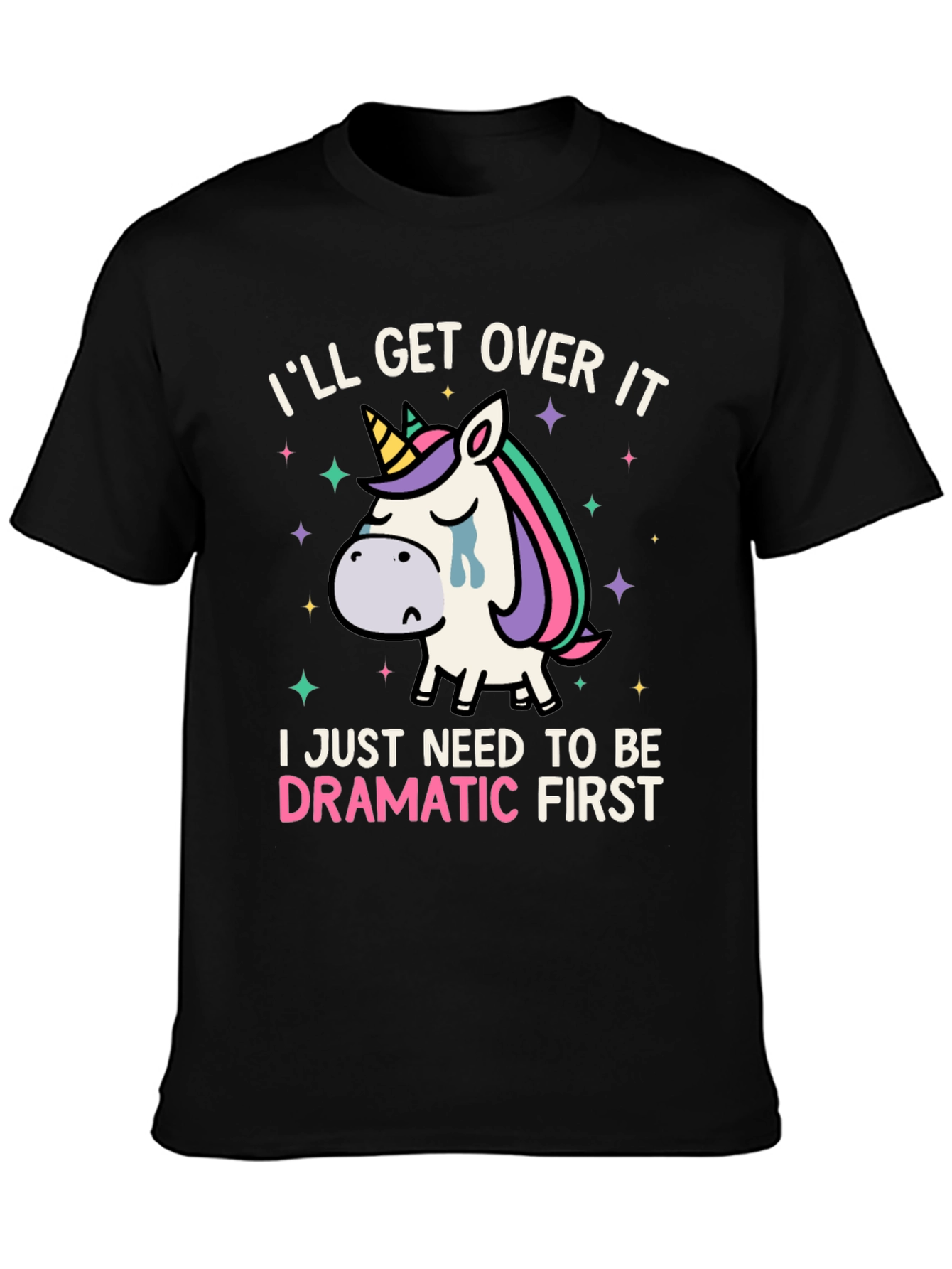 Black Dramatic Unicorn T-Shirt - Funny Graphic Tee view 3