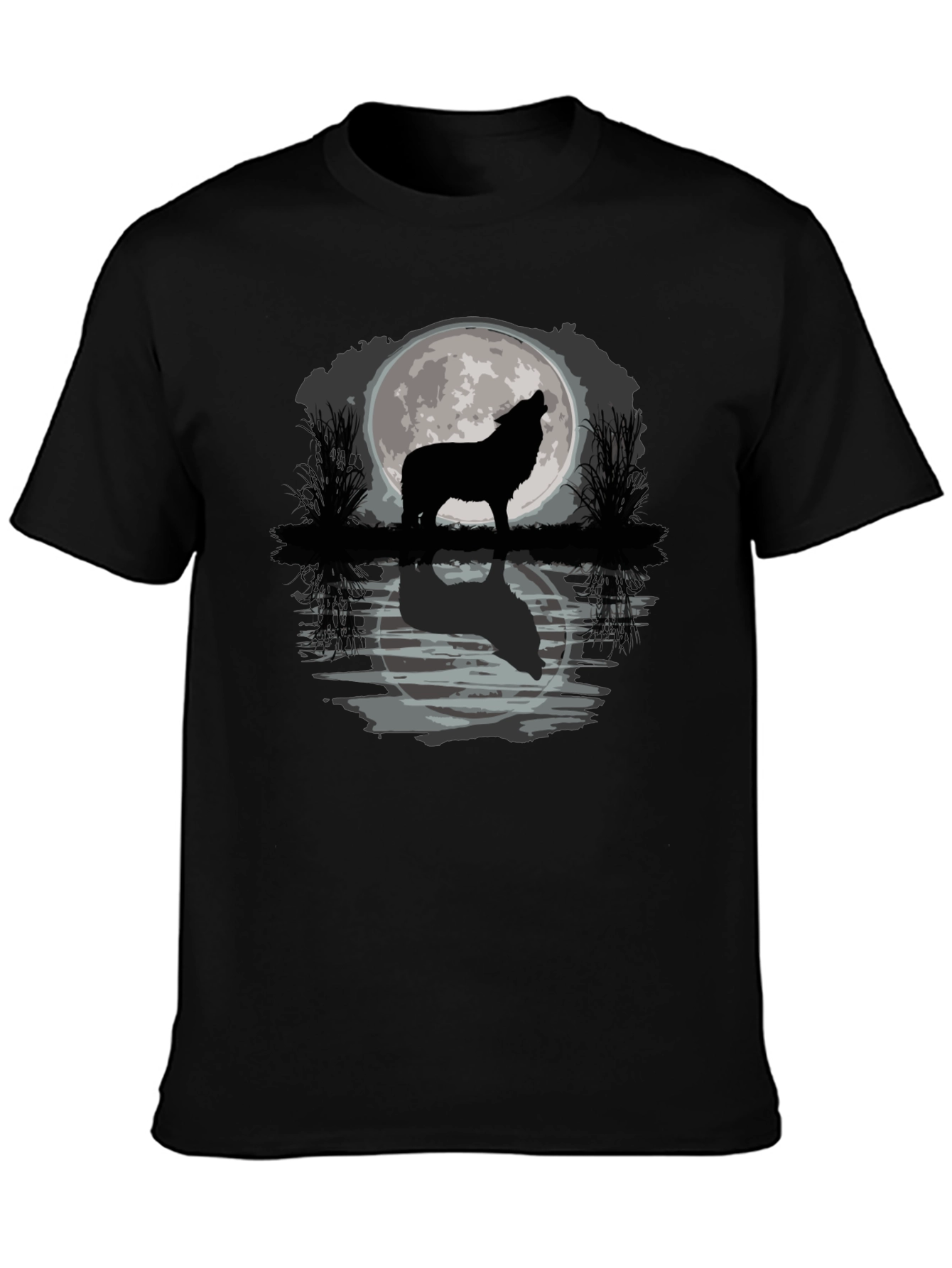 Black Wolf Howling at Moon Graphic T-Shirt view 3
