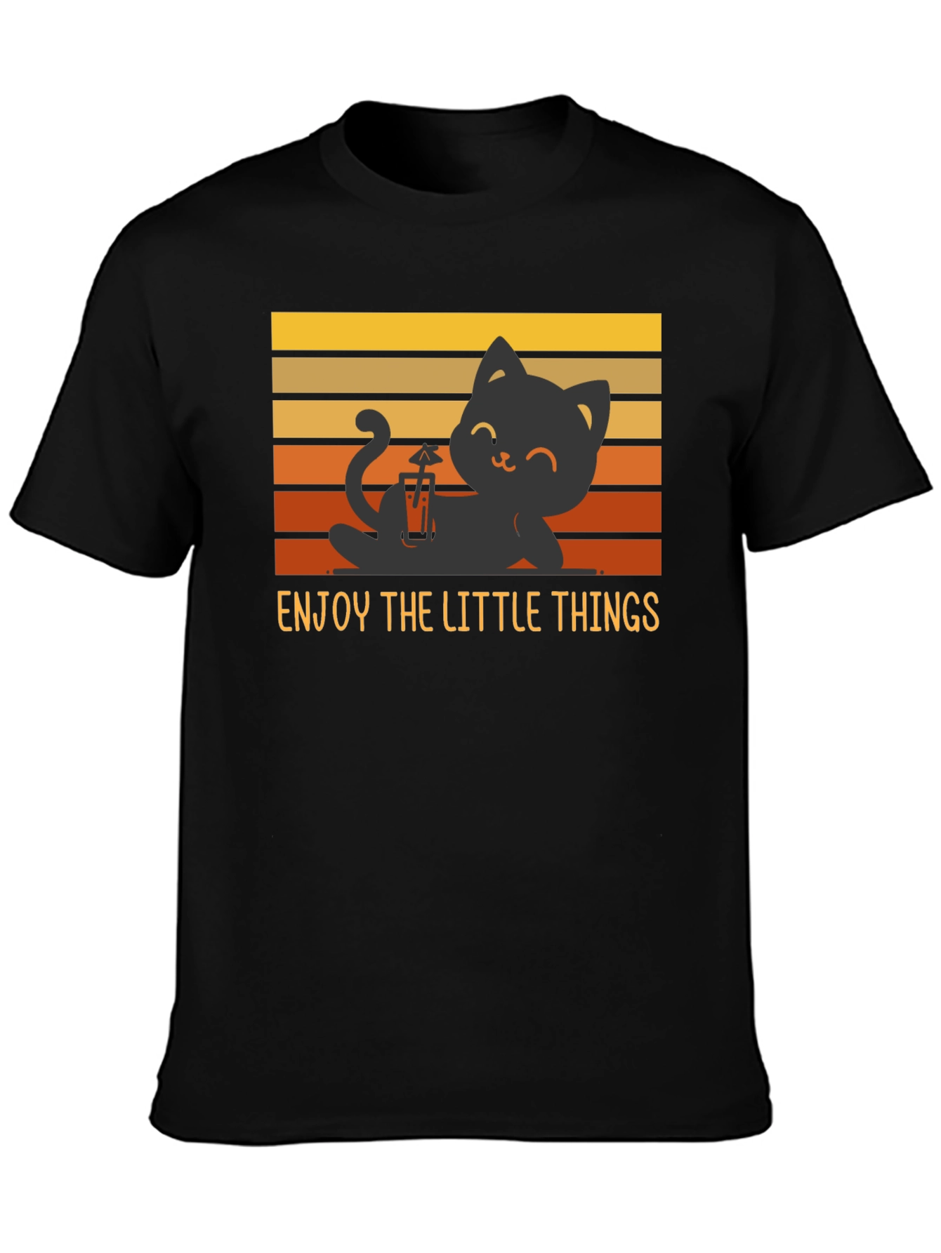 Black Enjoy the Little Things Cat T-Shirt - Relaxed Black Tee view 3