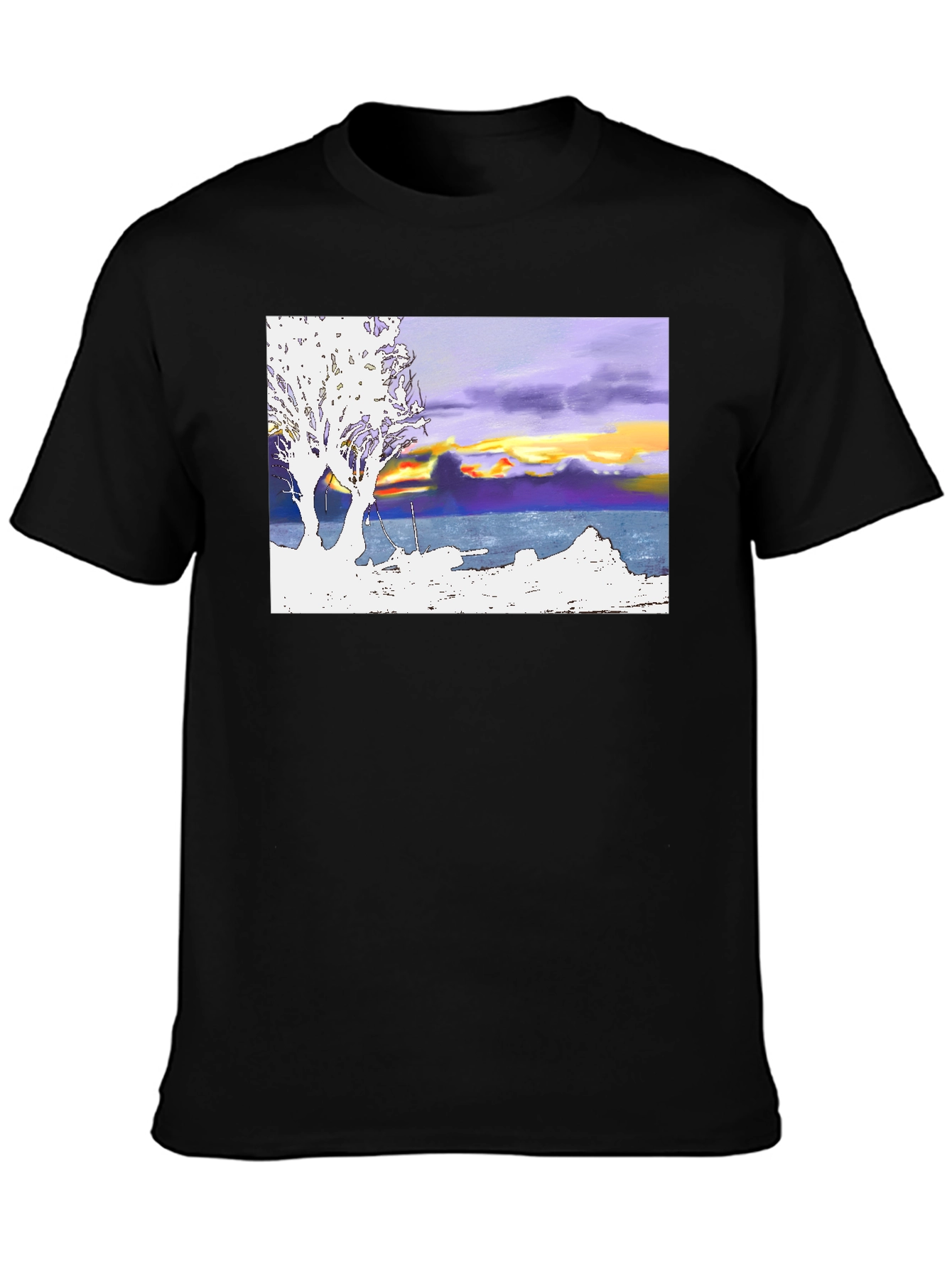 Black Sunset Coastline T-Shirt: Artistic Graphic Tee view 3