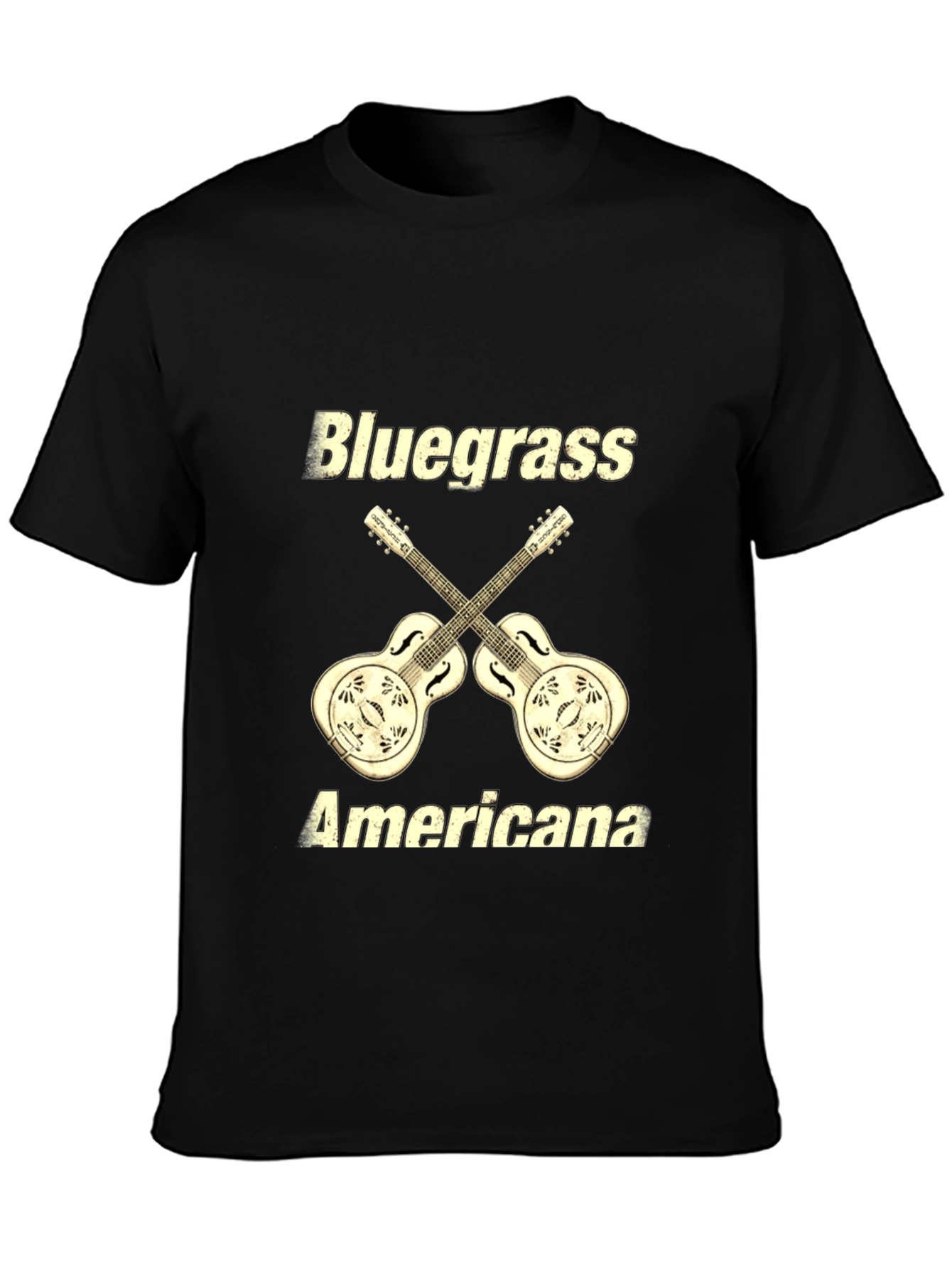 Black Bluegrass Americana Guitar Graphic T-Shirt view 3