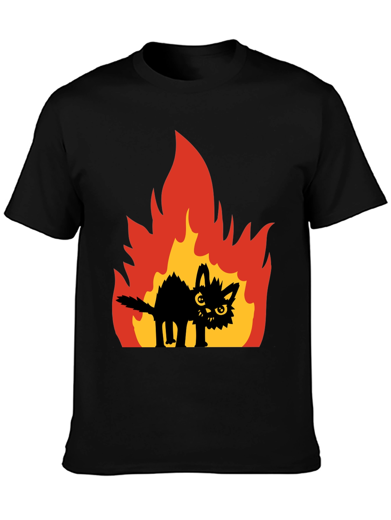 Black Burning Cat Graphic Tee - Black view 3