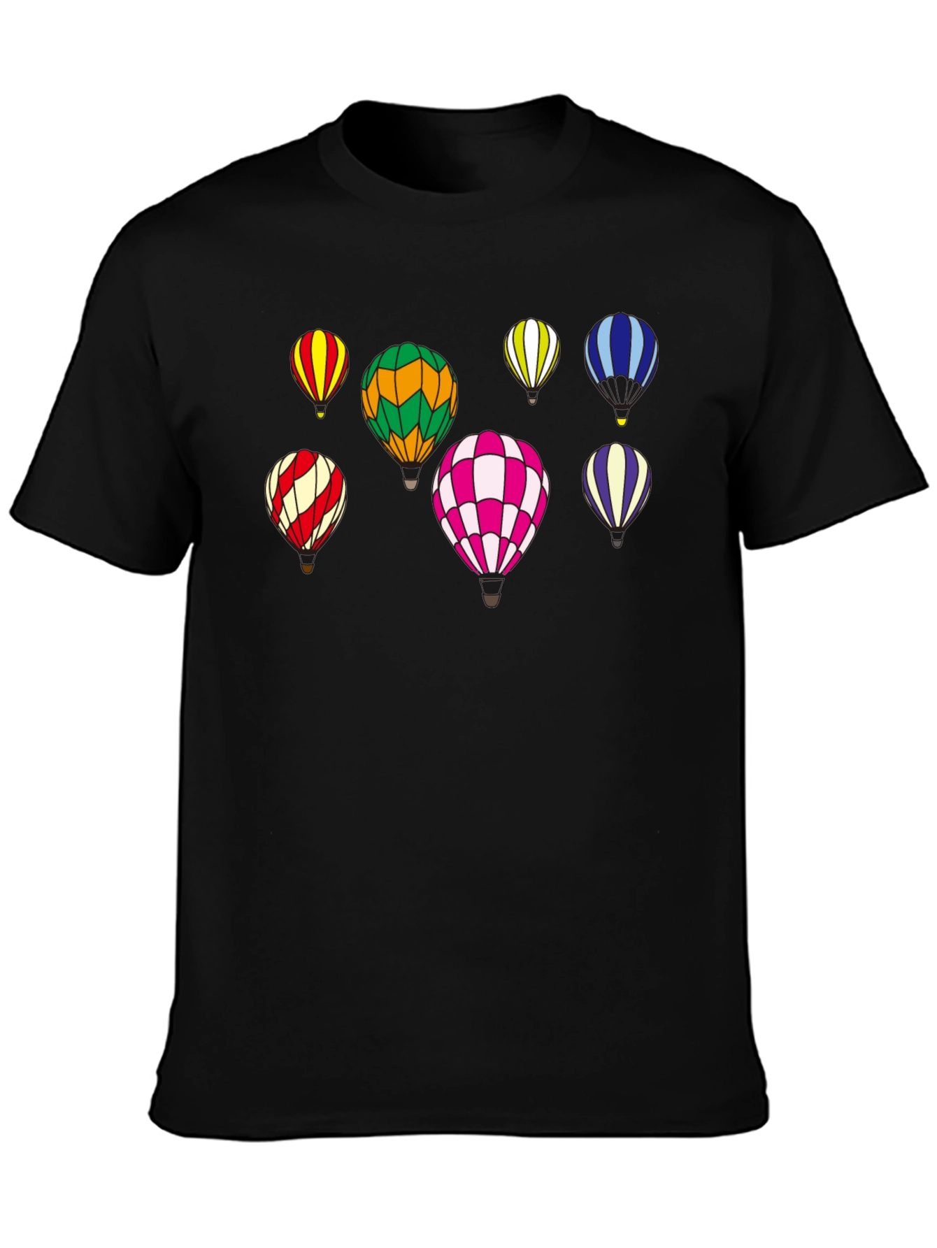 Black Colorful Hot Air Balloon Print T-Shirt view 3