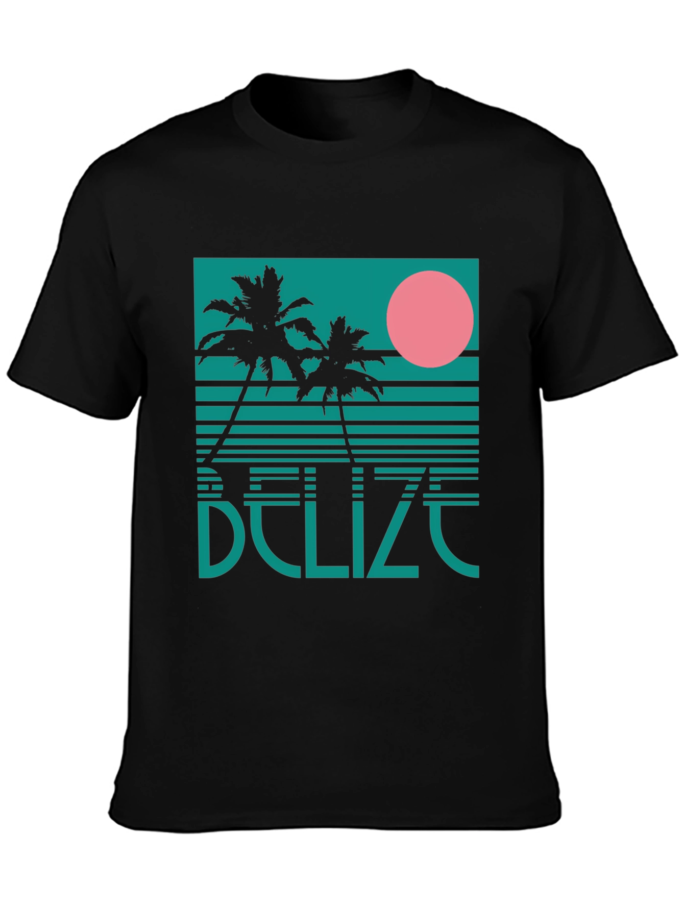 Black Belize Retro Palm Tree Graphic T-Shirt view 3