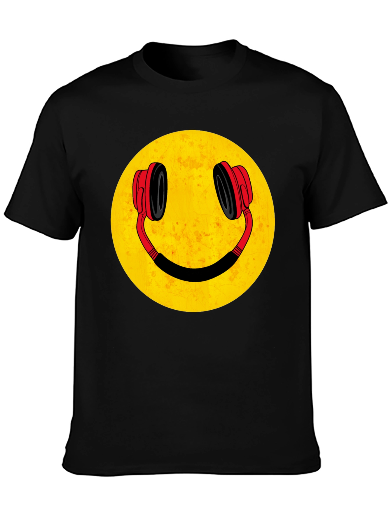 Black Smiley Face Headphones Graphic Tee view 3