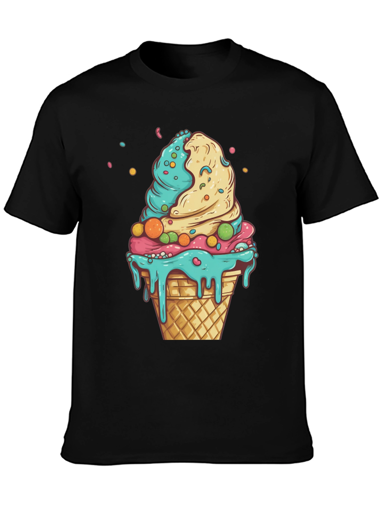 Black Ice Cream Cone Graphic Tee - Black Cotton Shirt view 3