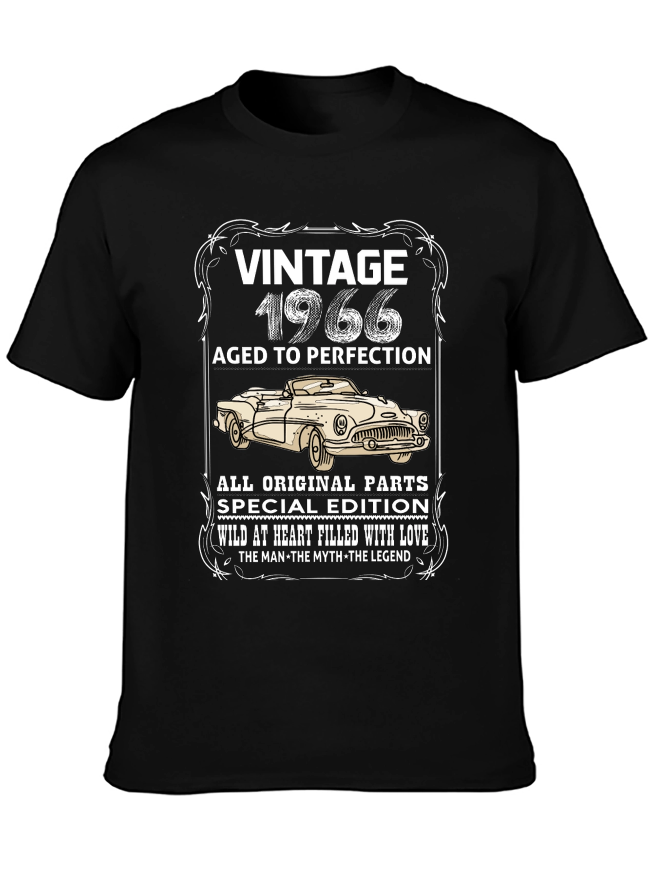 Black Vintage 1966 Classic Car T-Shirt view 3