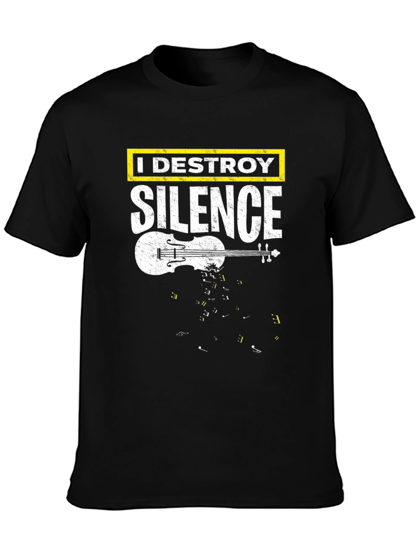 Black I Destroy Silence Violin Graphic T-Shirt view 3