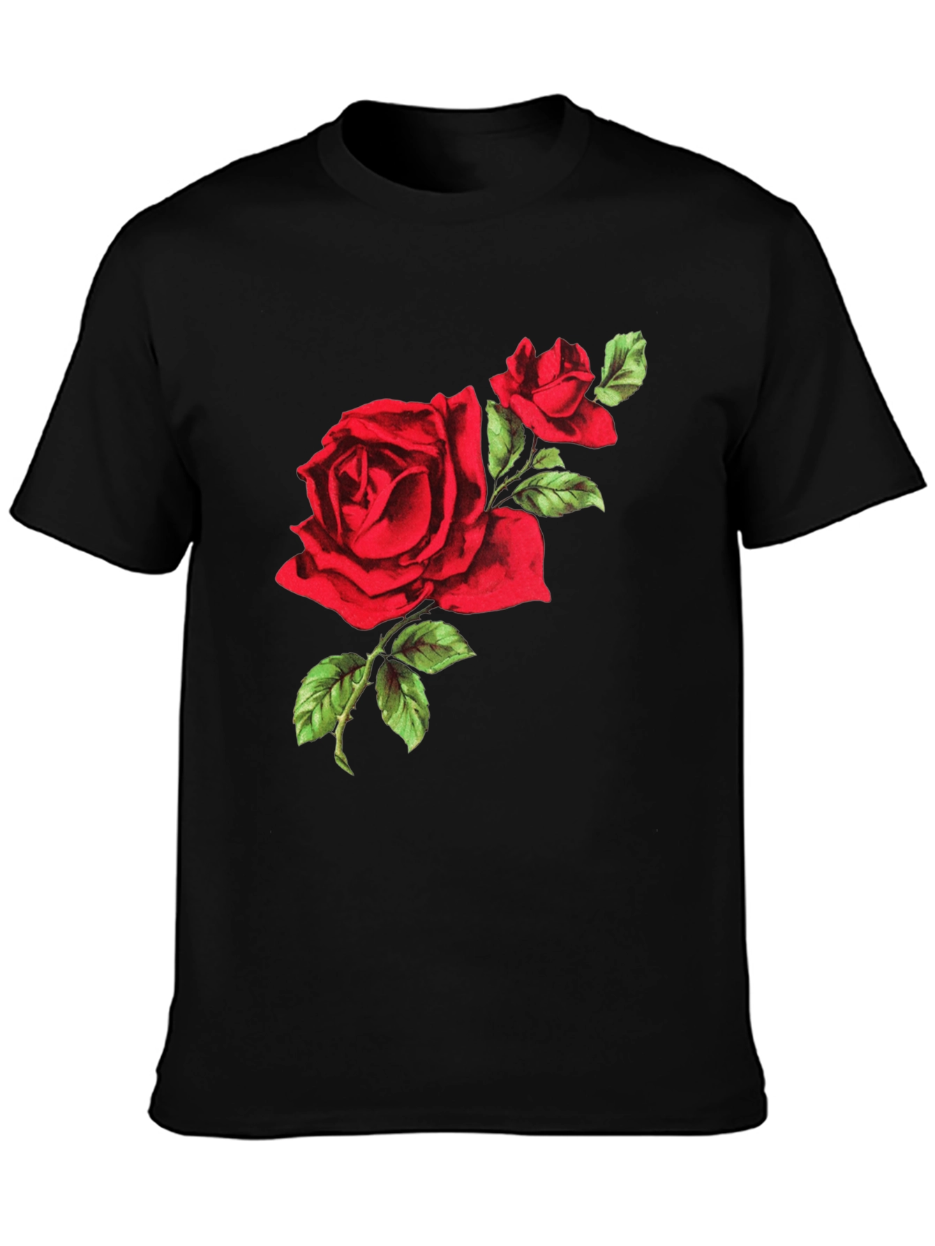 Black Red Rose Graphic Tee - Black Cotton T-Shirt view 3