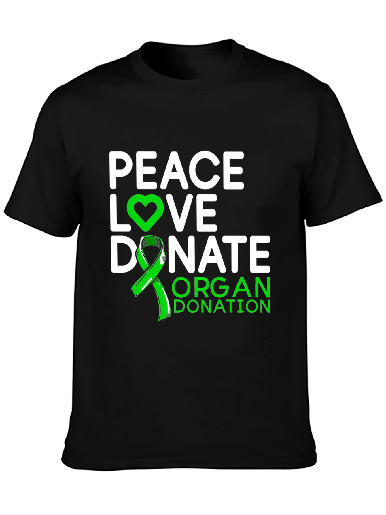 Black Peace Love Donate Organ Donation Awareness T-Shirt view 3