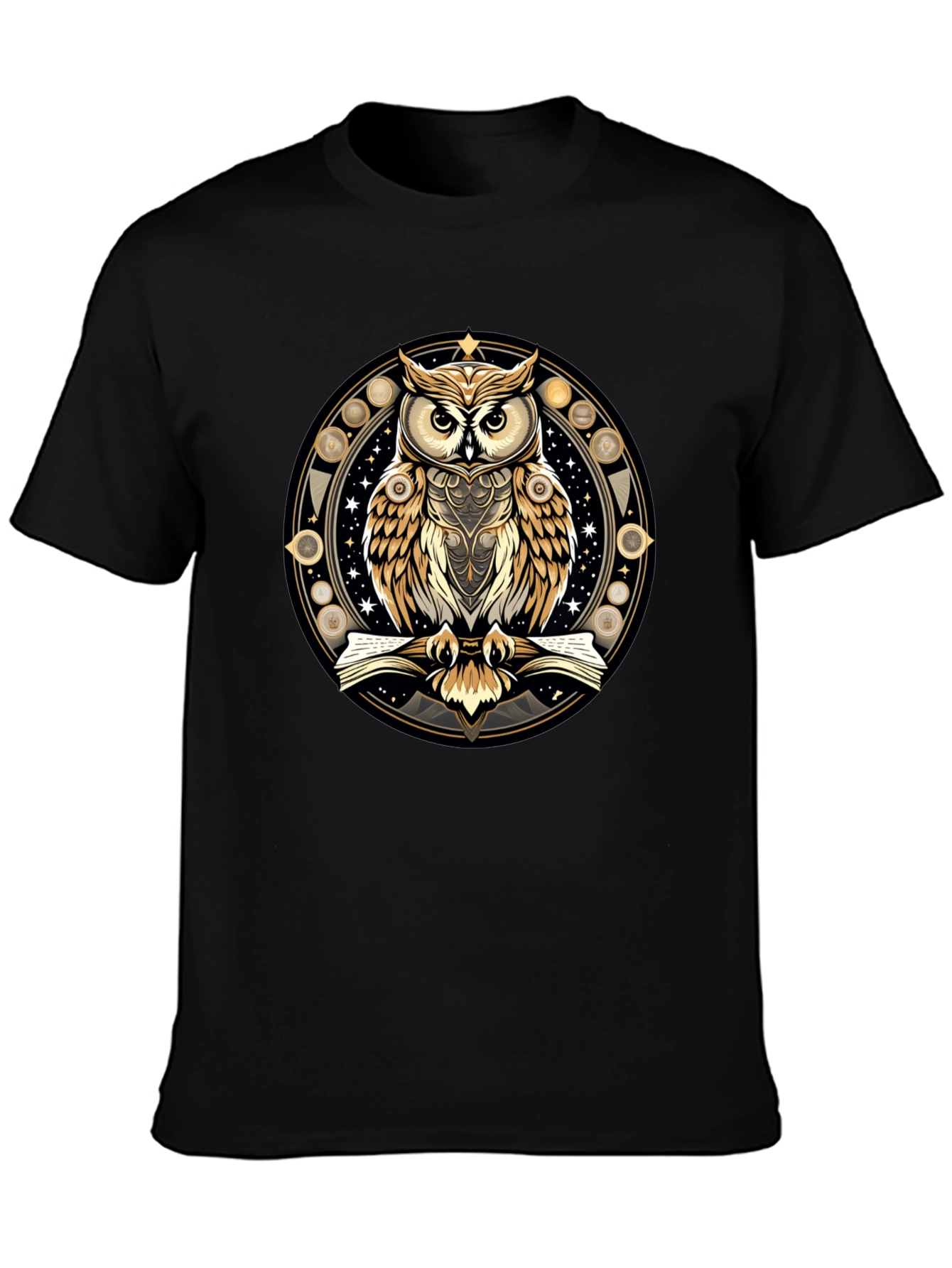 Black Mystic Owl Graphic Tee - Stylish Unisex Black T-Shirt view 3