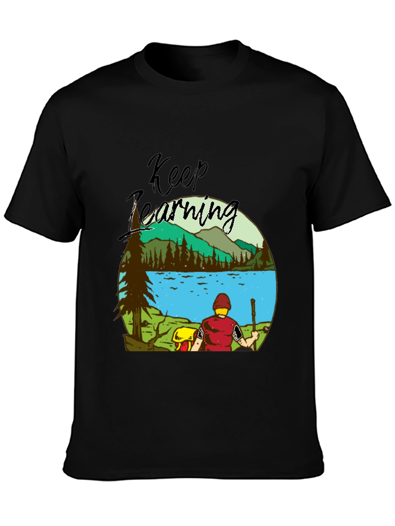 Black Keep Learning Nature Scene Graphic T-Shirt view 3