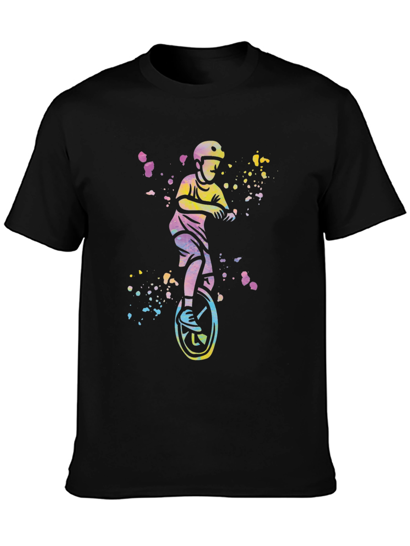 Black Unicyclist Graphic Tee - Colorful Fun Design view 3