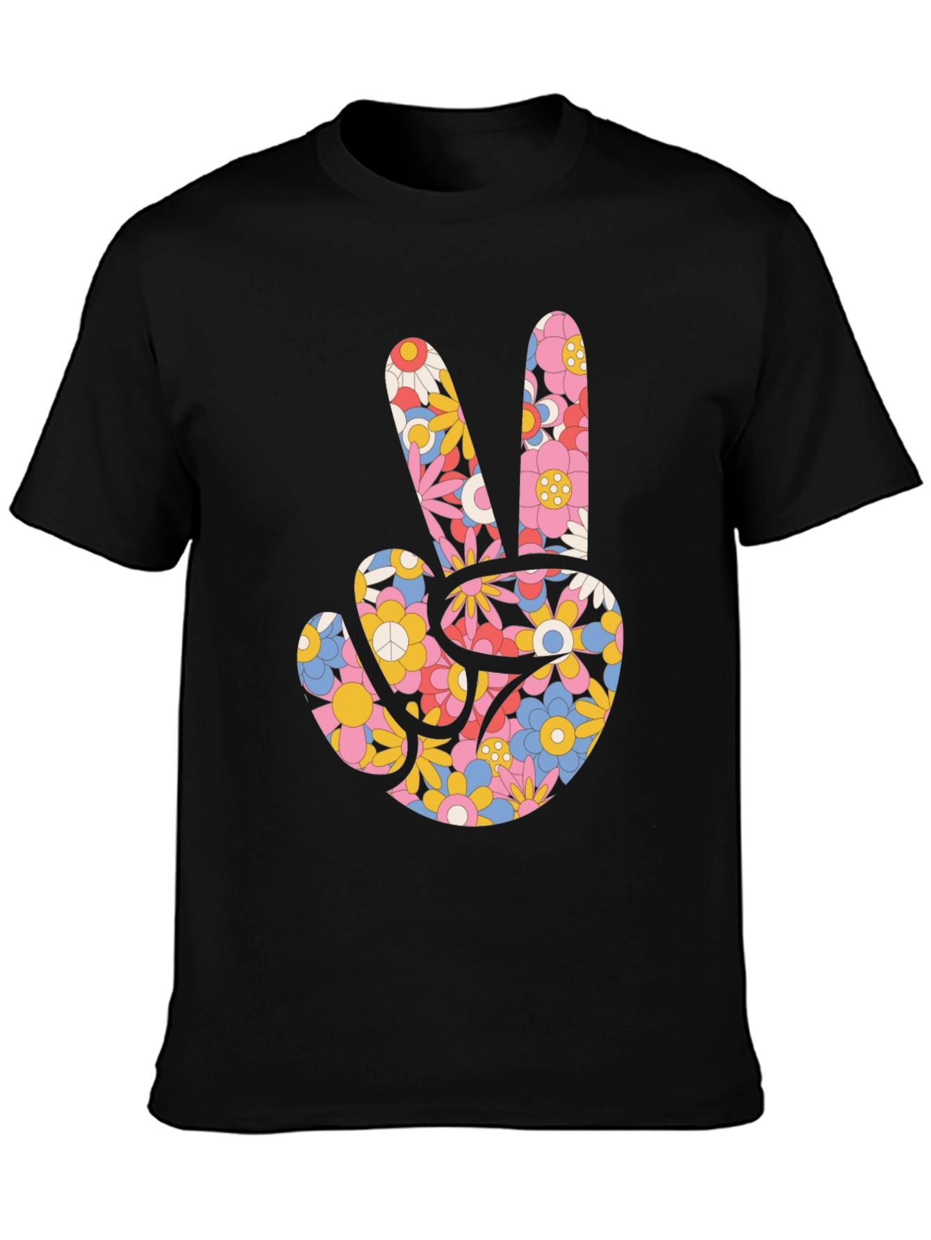 Black Floral Peace Sign Black T-Shirt view 3