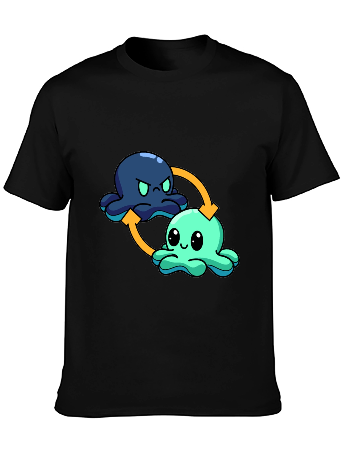 Black Mood Octopus T-Shirt - Reversible Cute Cartoon Design view 3