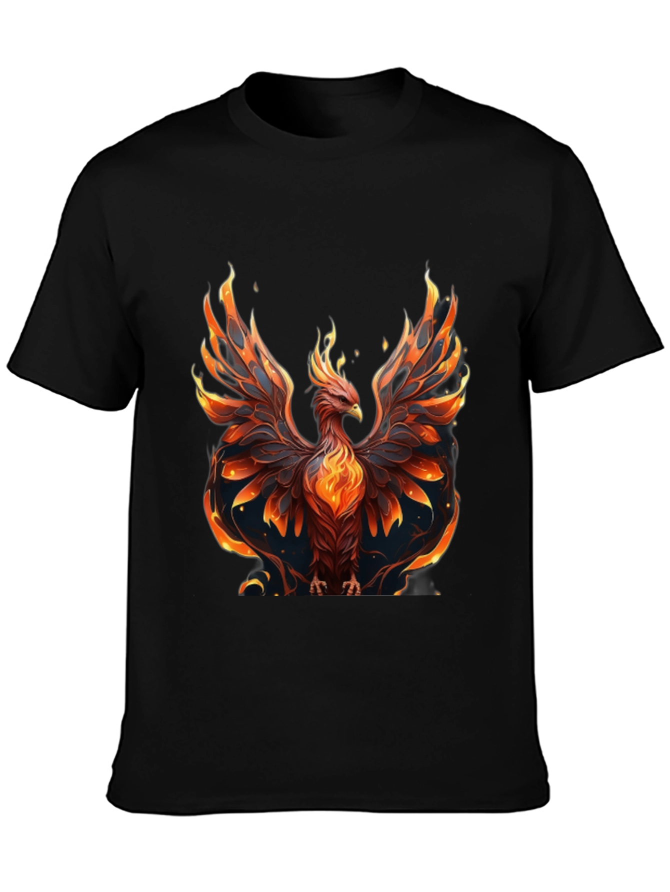 Black Fiery Phoenix Graphic Black T-Shirt view 3