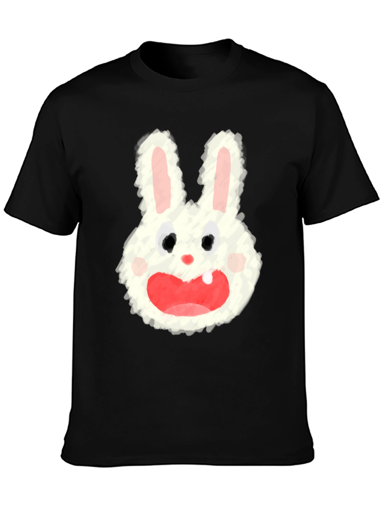 Black Cartoon Bunny Graphic Tee - Soft Black Cotton Blend view 3