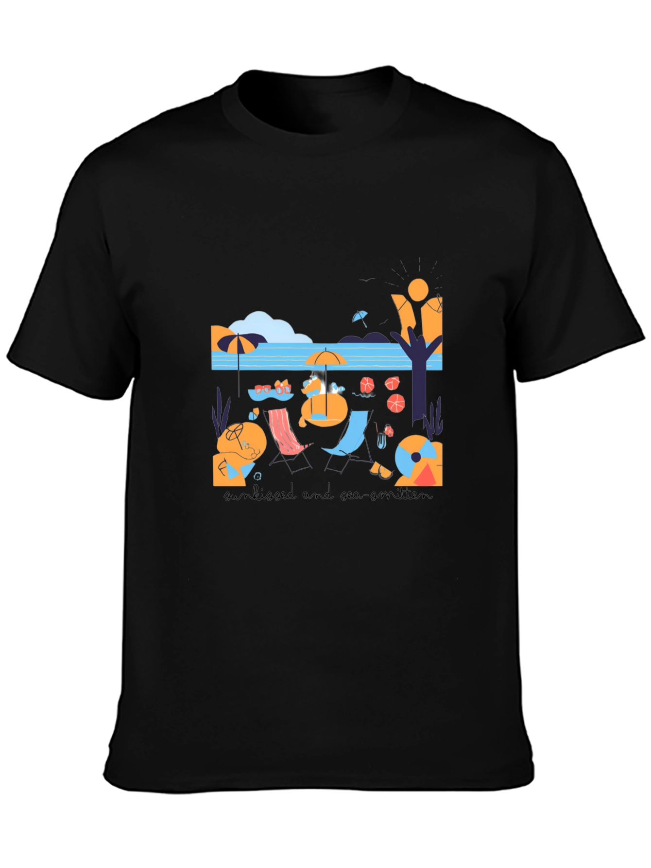 Black Sun-Kissed Sea Graphic Tee - Soft Cotton Blend view 3