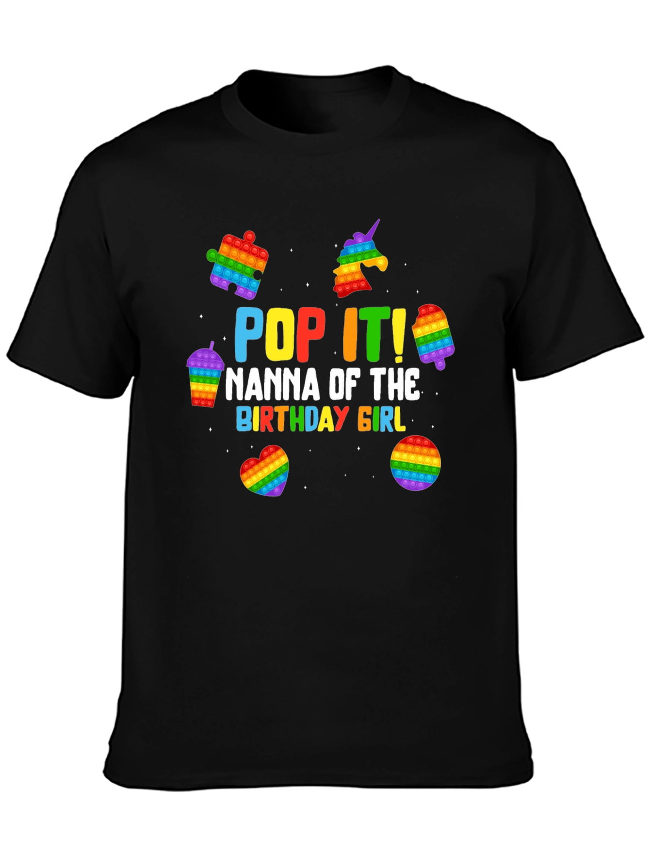 Black Pop It Nanna Birthday Girl T-Shirt view 3