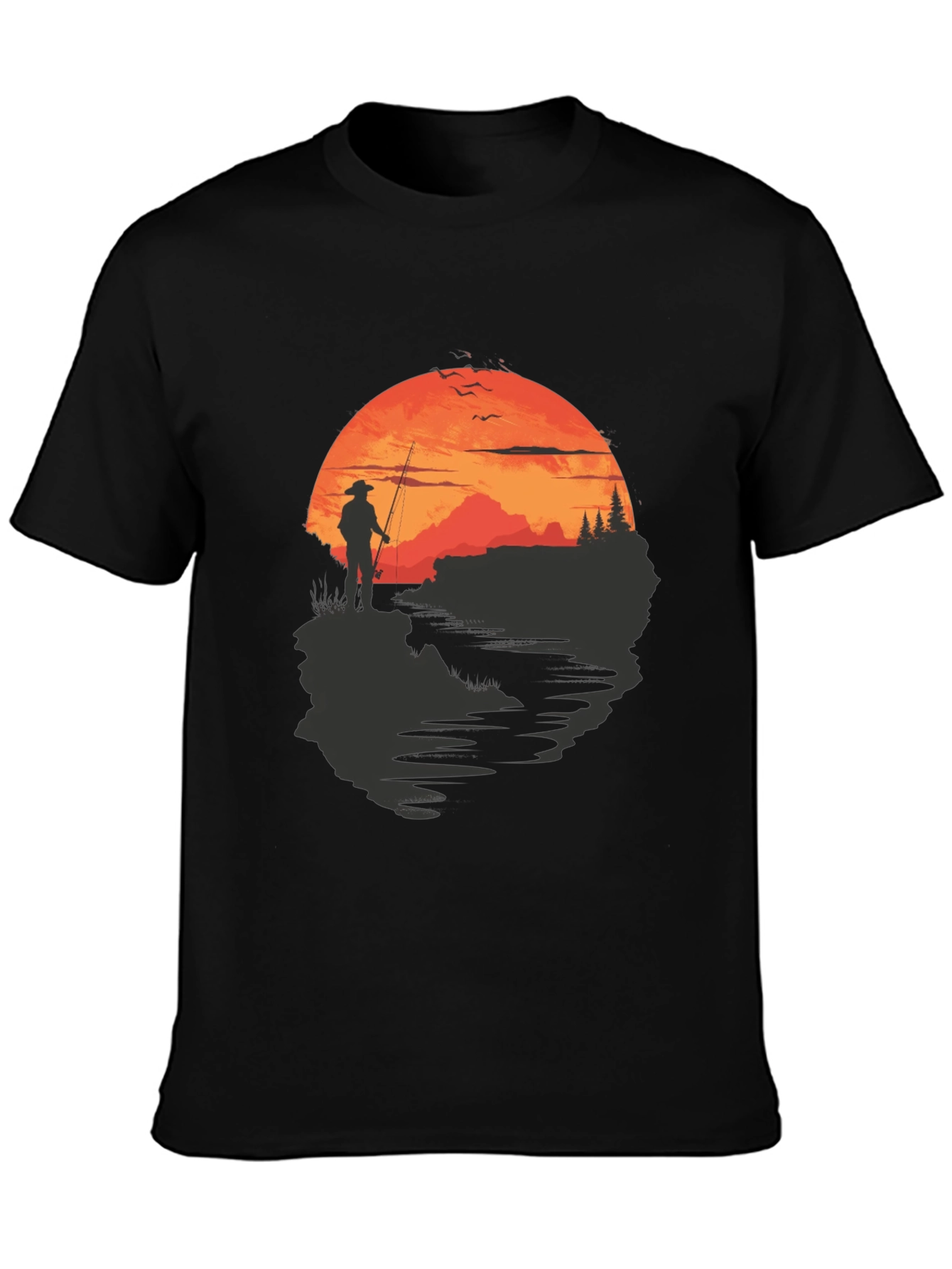 Black Fisherman Sunset Graphic Tee - Black Crew Neck view 3