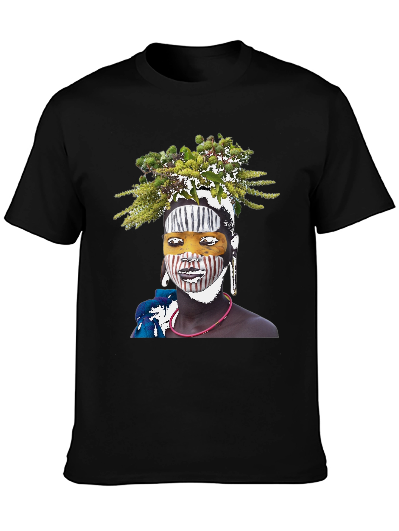 Black Tribal Face Art Graphic T-Shirt view 3