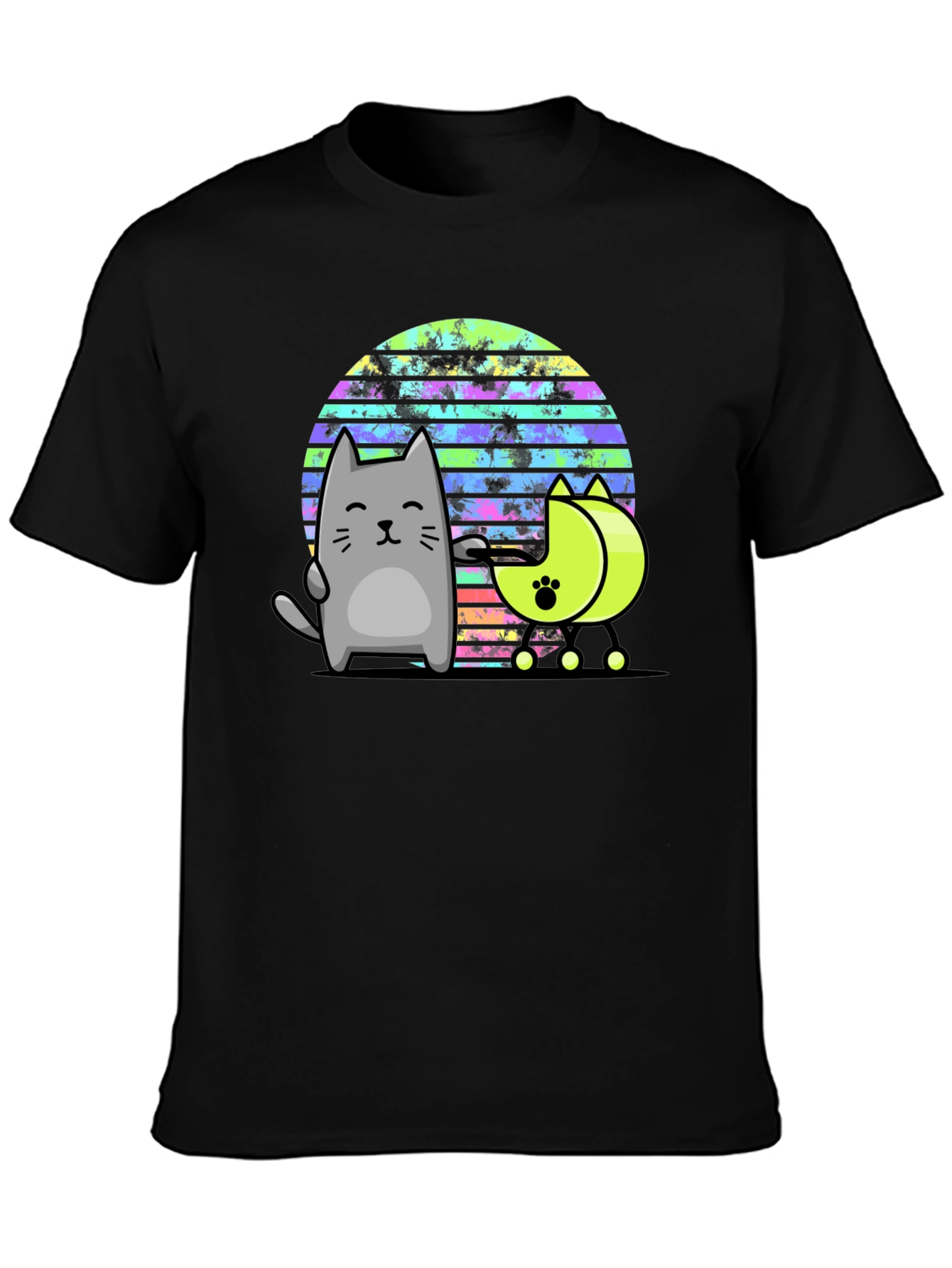 Black Retro Cat T-Shirt - 80s Style Graphic Tee view 3