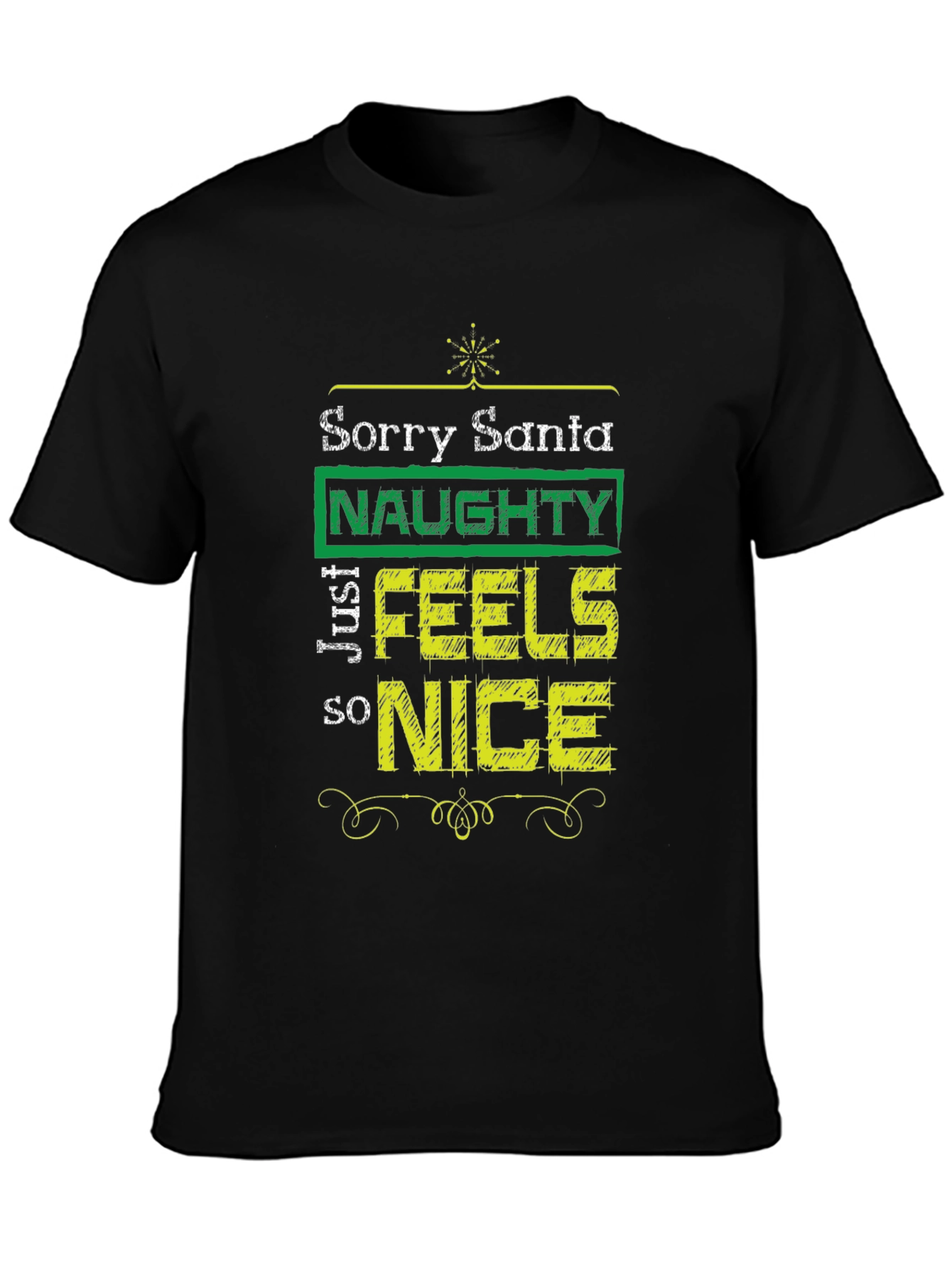 Black Naughty Feels Nice T-Shirt - Funny Christmas Tee view 3