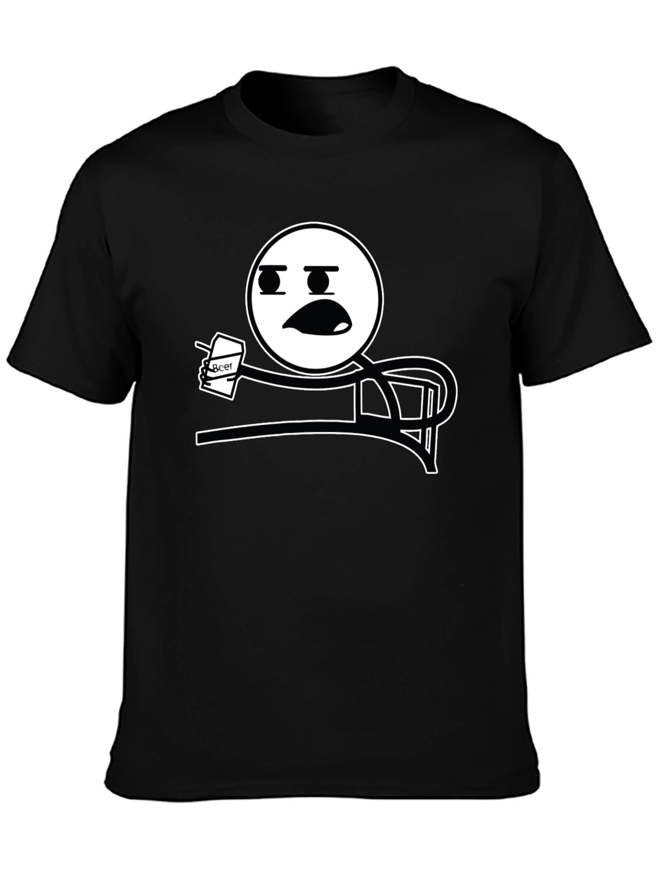 Black Funny Meme T-Shirt - Stick Figure Drinking Beer Tee view 3
