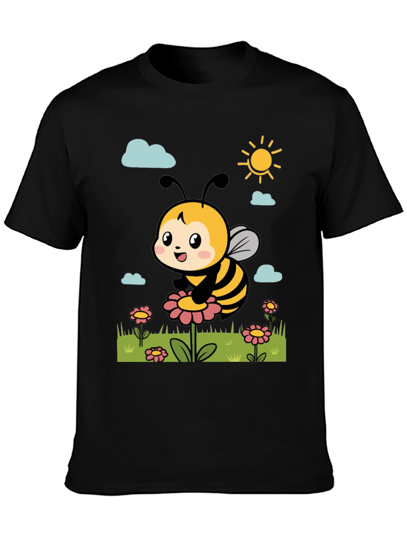Black Cute Bee Graphic Tee - Black T-Shirt view 3
