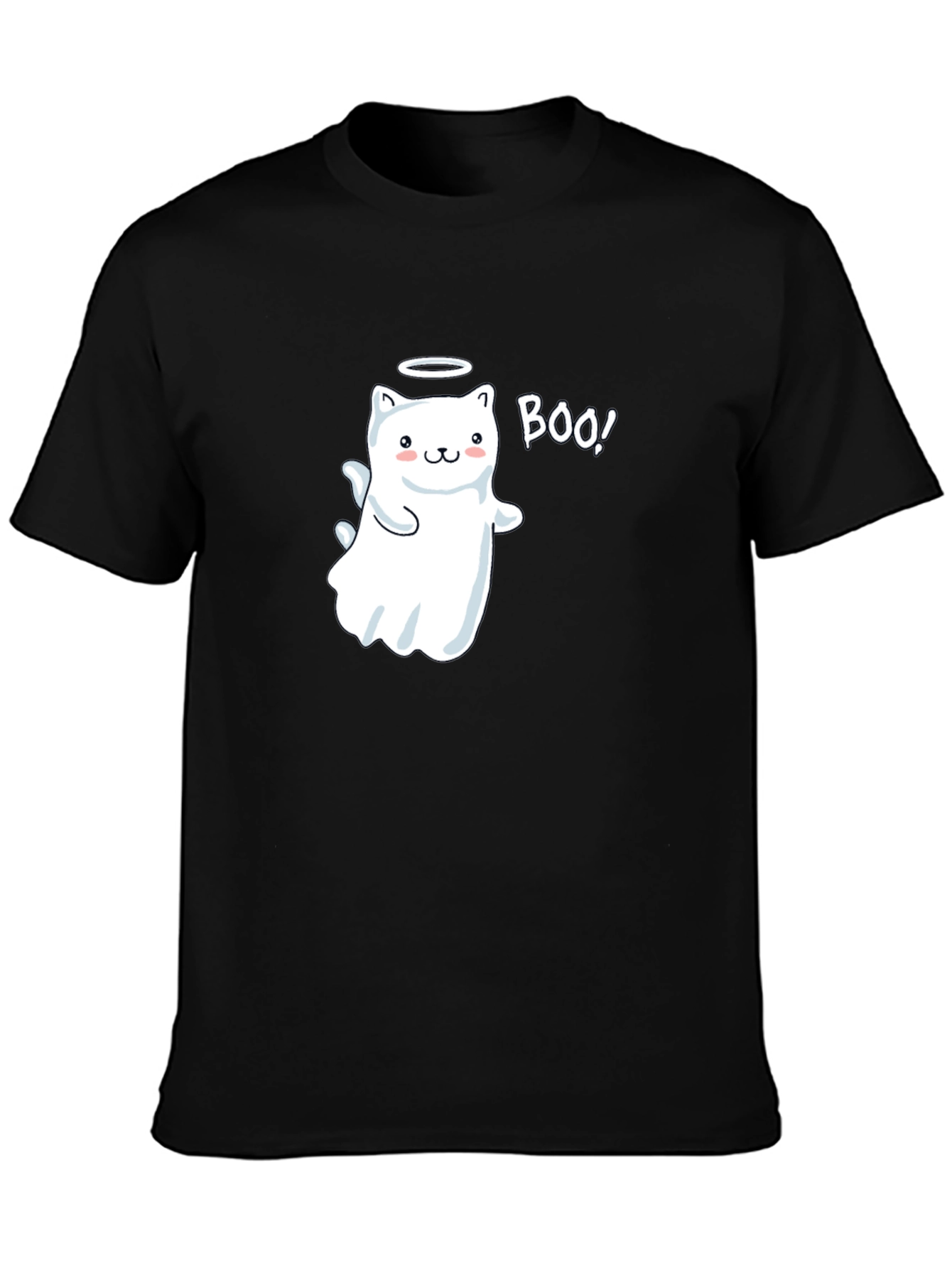 Cute Ghost Cat Boo! Black T-Shirt - 3