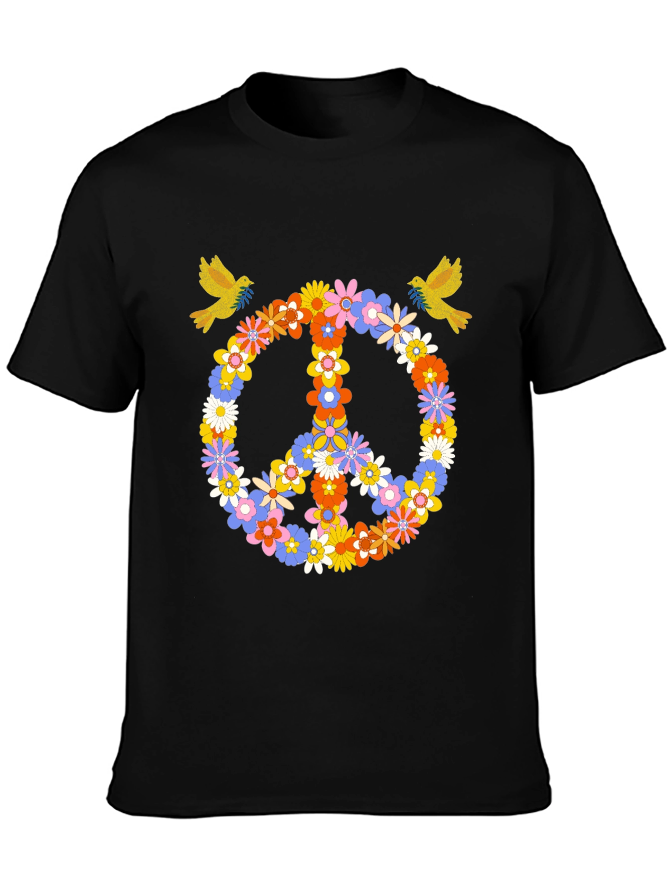 Black Floral Peace Sign Graphic Tee view 3