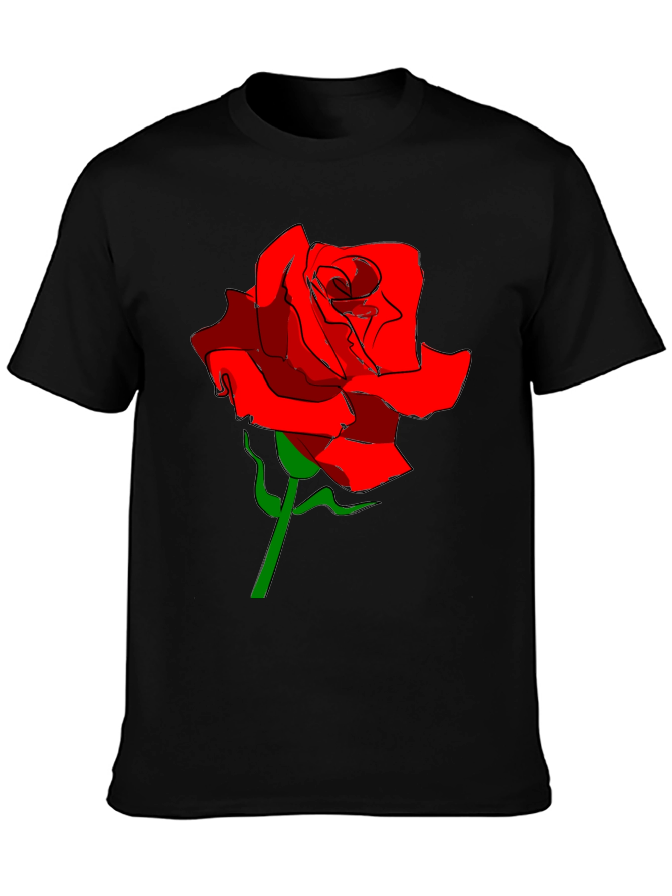 Black Men's Black T-Shirt with Red Rose Graphic view 3