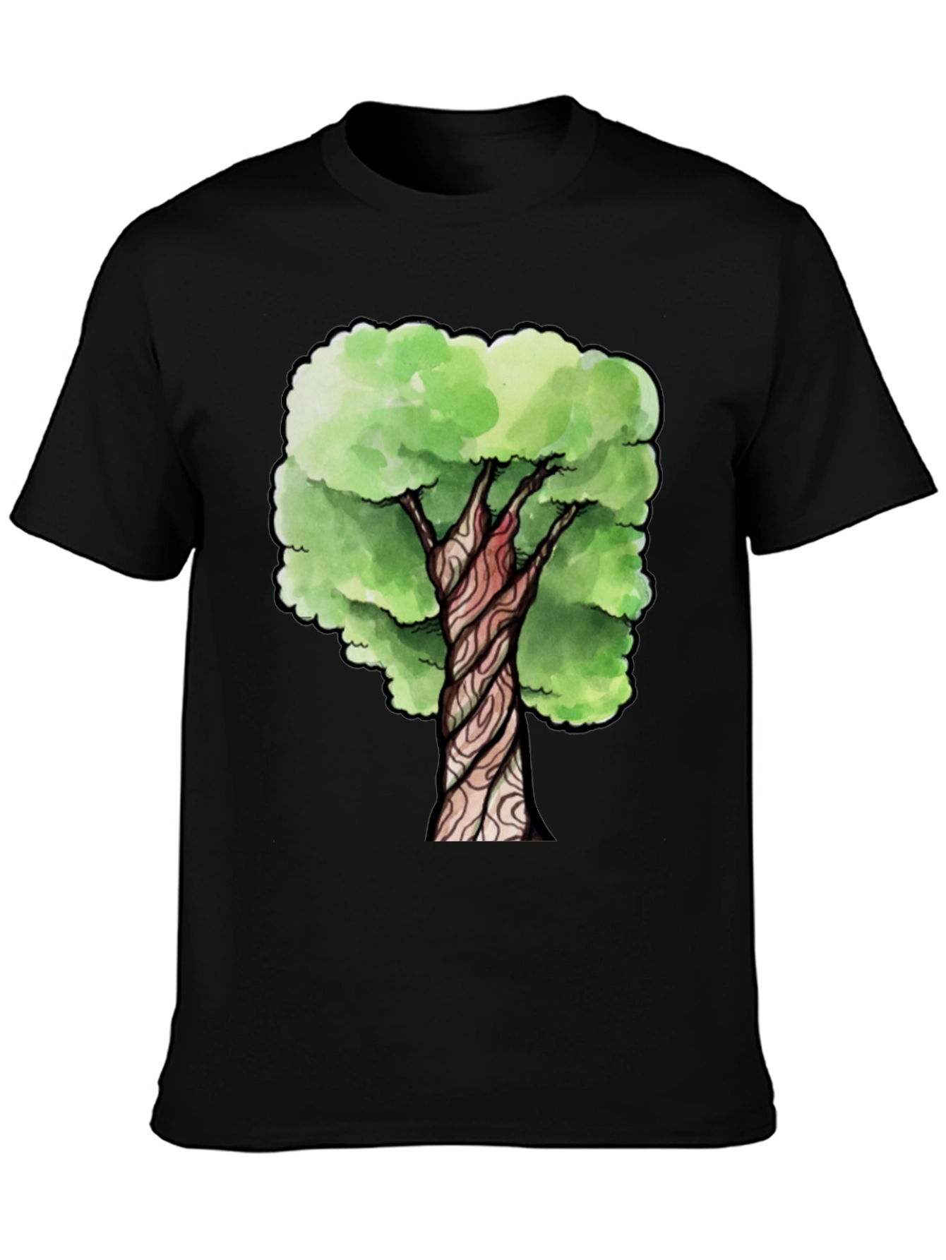 Black Watercolor Tree Graphic Print Black T-Shirt view 3