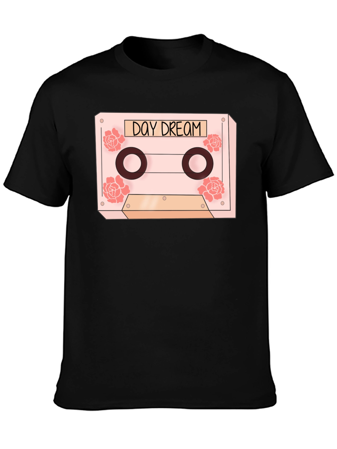 Black Daydream Cassette Tape Graphic Tee - Trendy Floral Design view 3