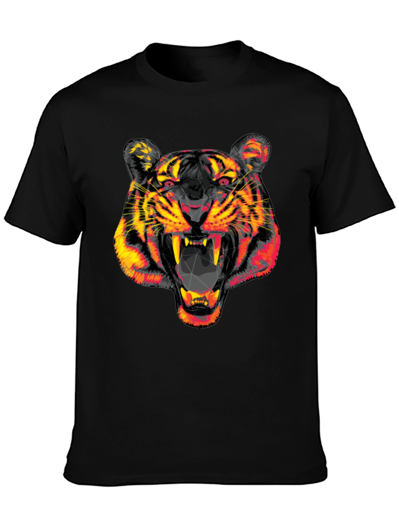 Black Geometric Tiger Head Black Graphic Tee view 3