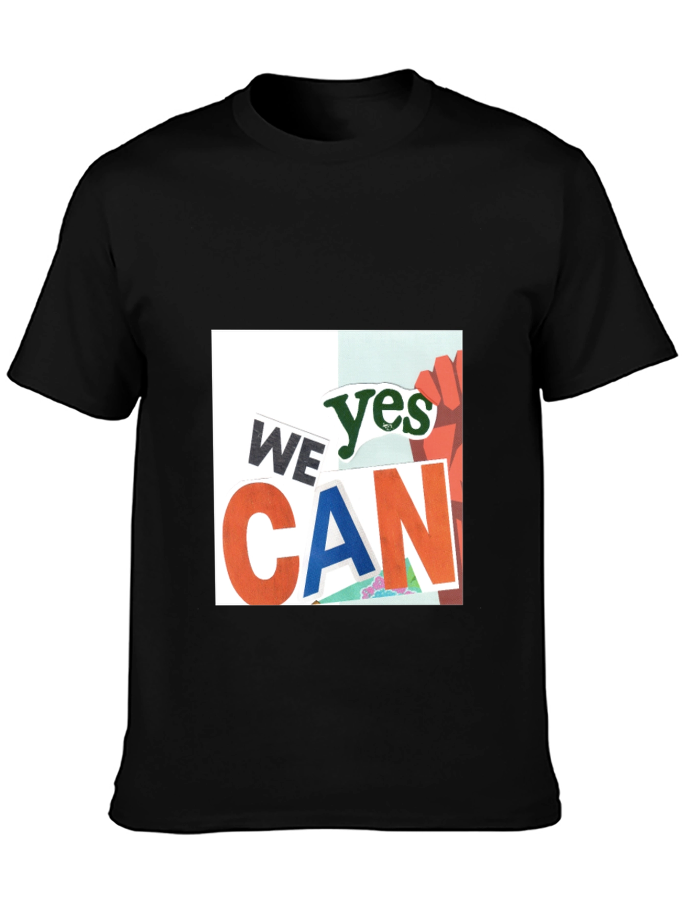 Black We Yes Can Graphic Print Black T-Shirt view 3