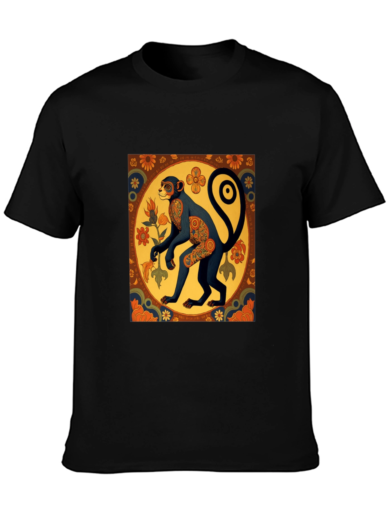 Black Retro Monkey Art Graphic Tee view 3