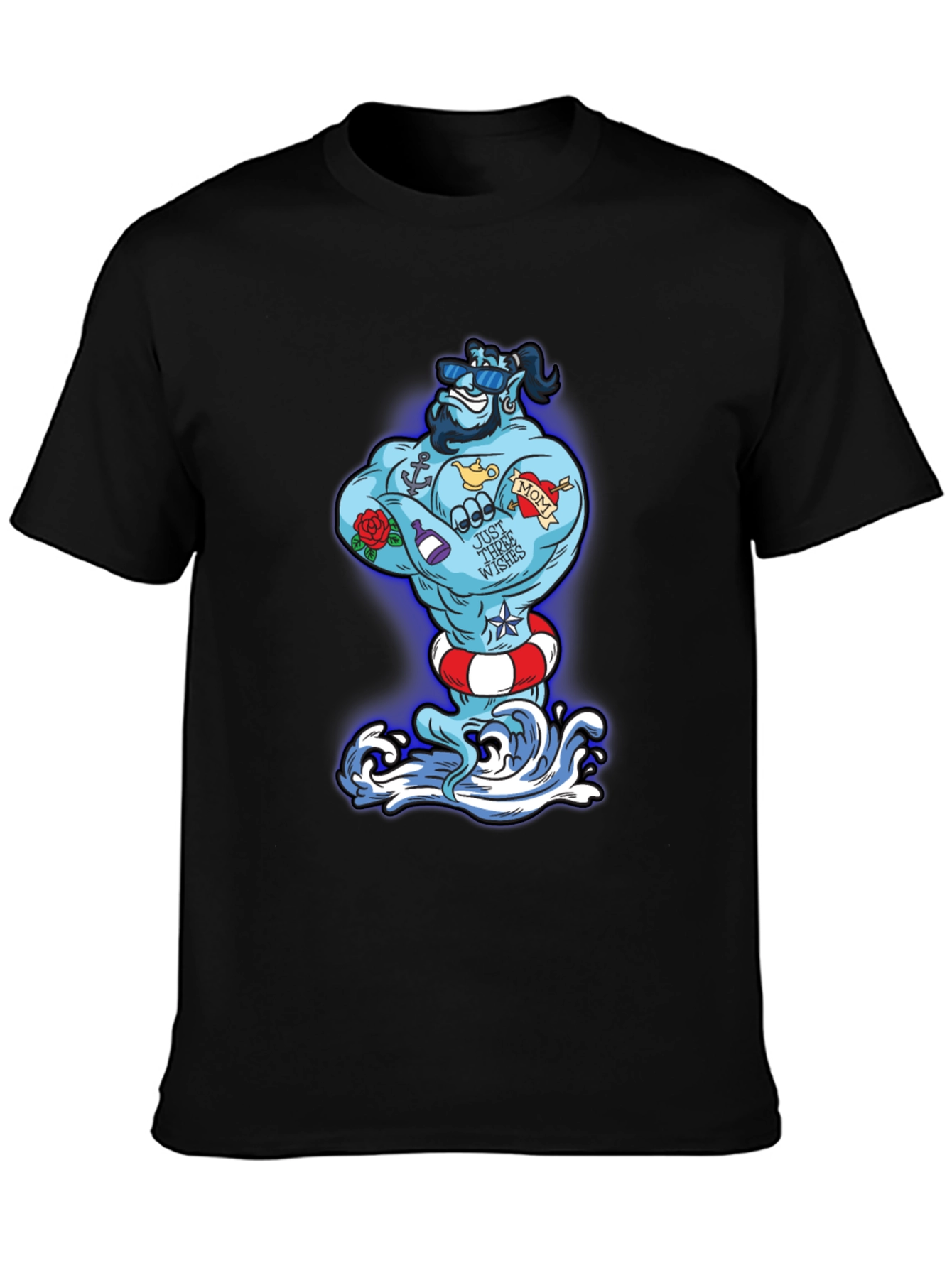 Black Cartoon Genie Tattoo T-Shirt view 3