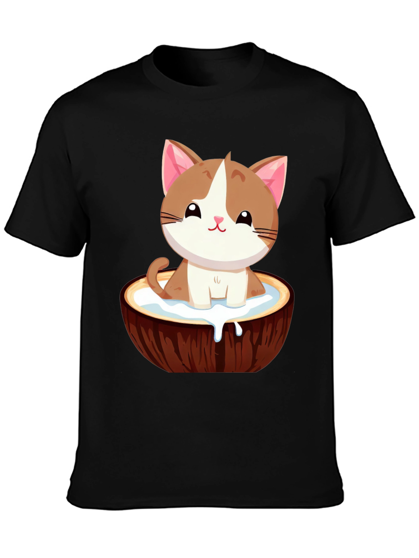 Black Cute Cat in Coconut Bowl T-Shirt view 3