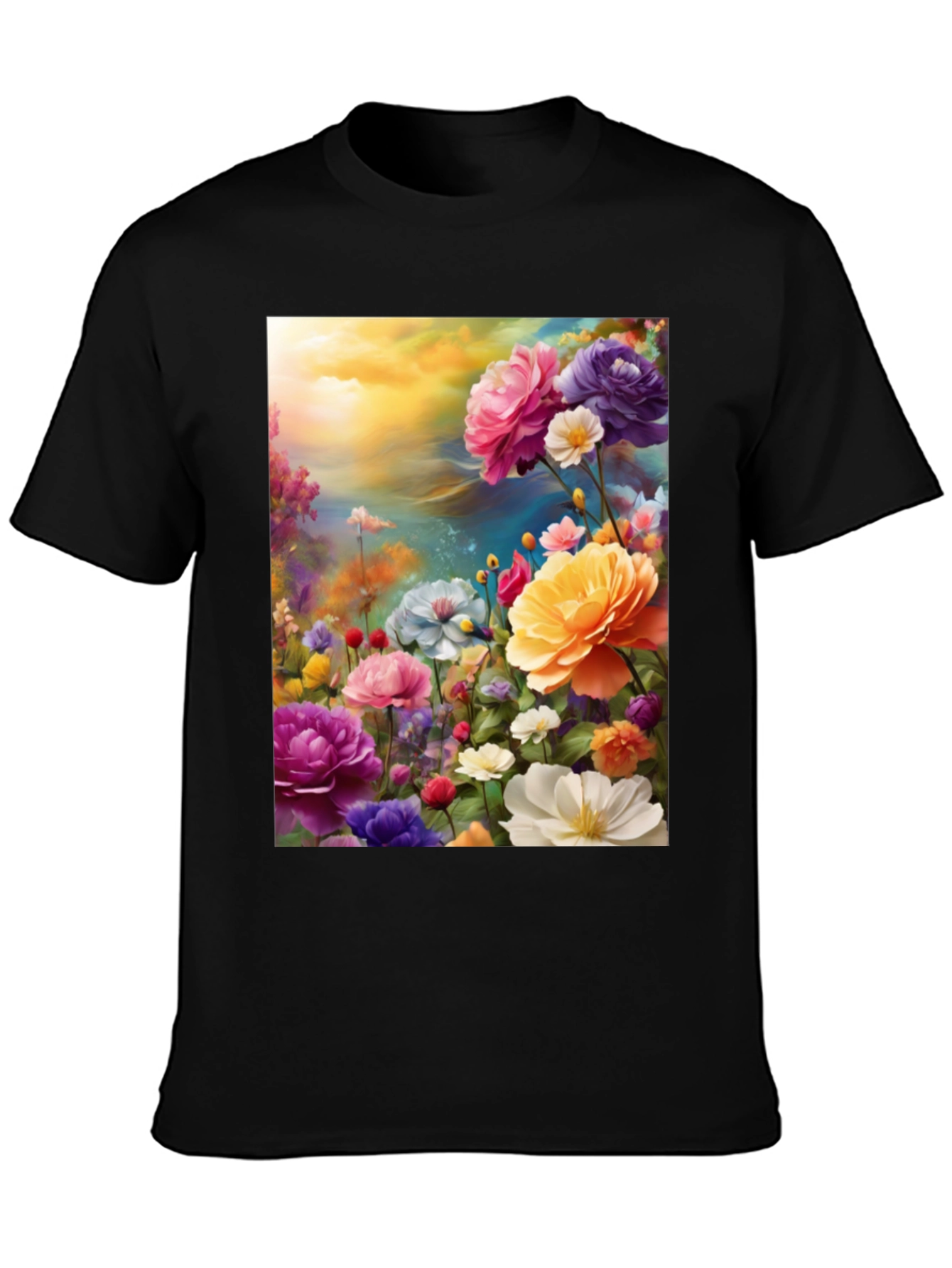 Black Floral Art Print Black T-Shirt view 3