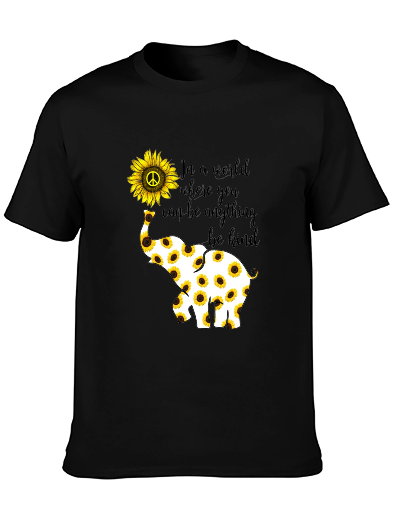 Black Sunflower Elephant Graphic Tee - Be Kind view 3