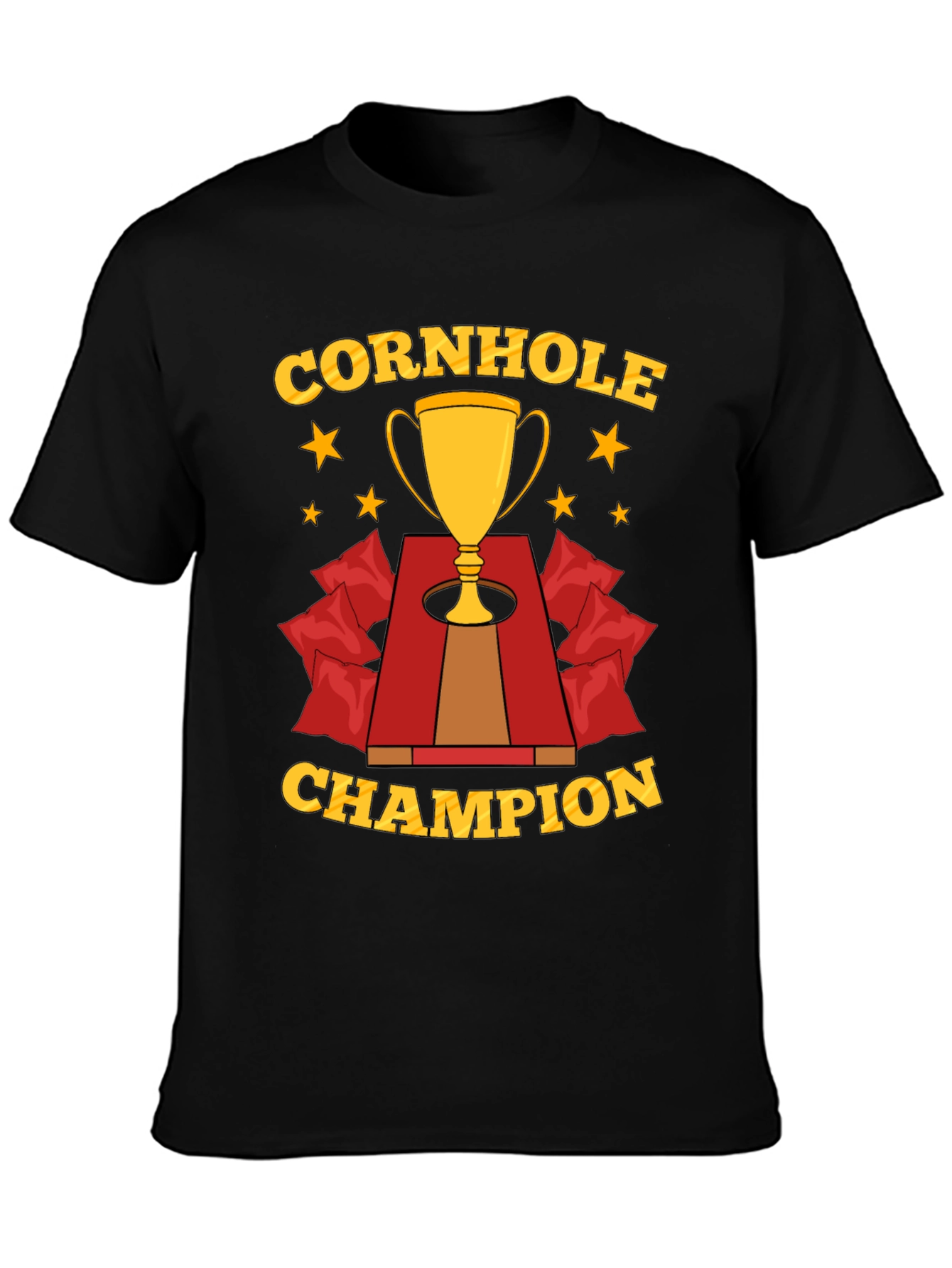 Black Cornhole Champion T-Shirt, Trophy Design view 3