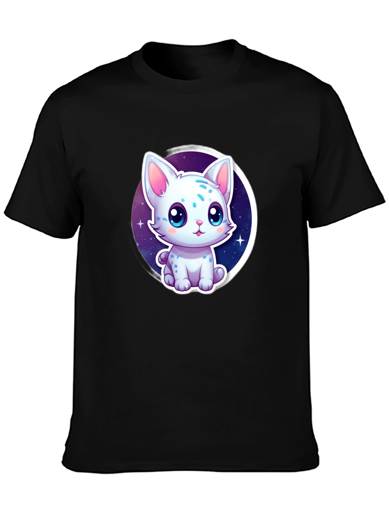 Black Cute Cartoon Cat Graphic Tee - Black view 3