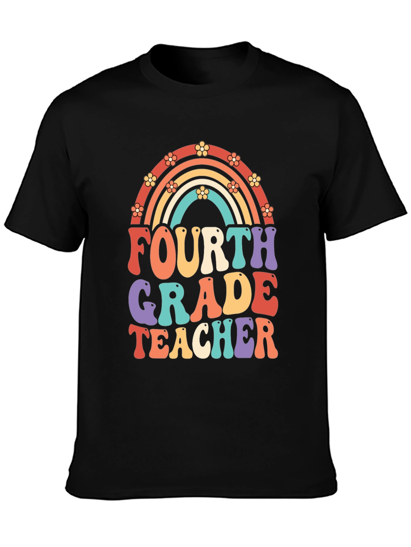 Black Fourth Grade Teacher Retro Rainbow T-Shirt view 3