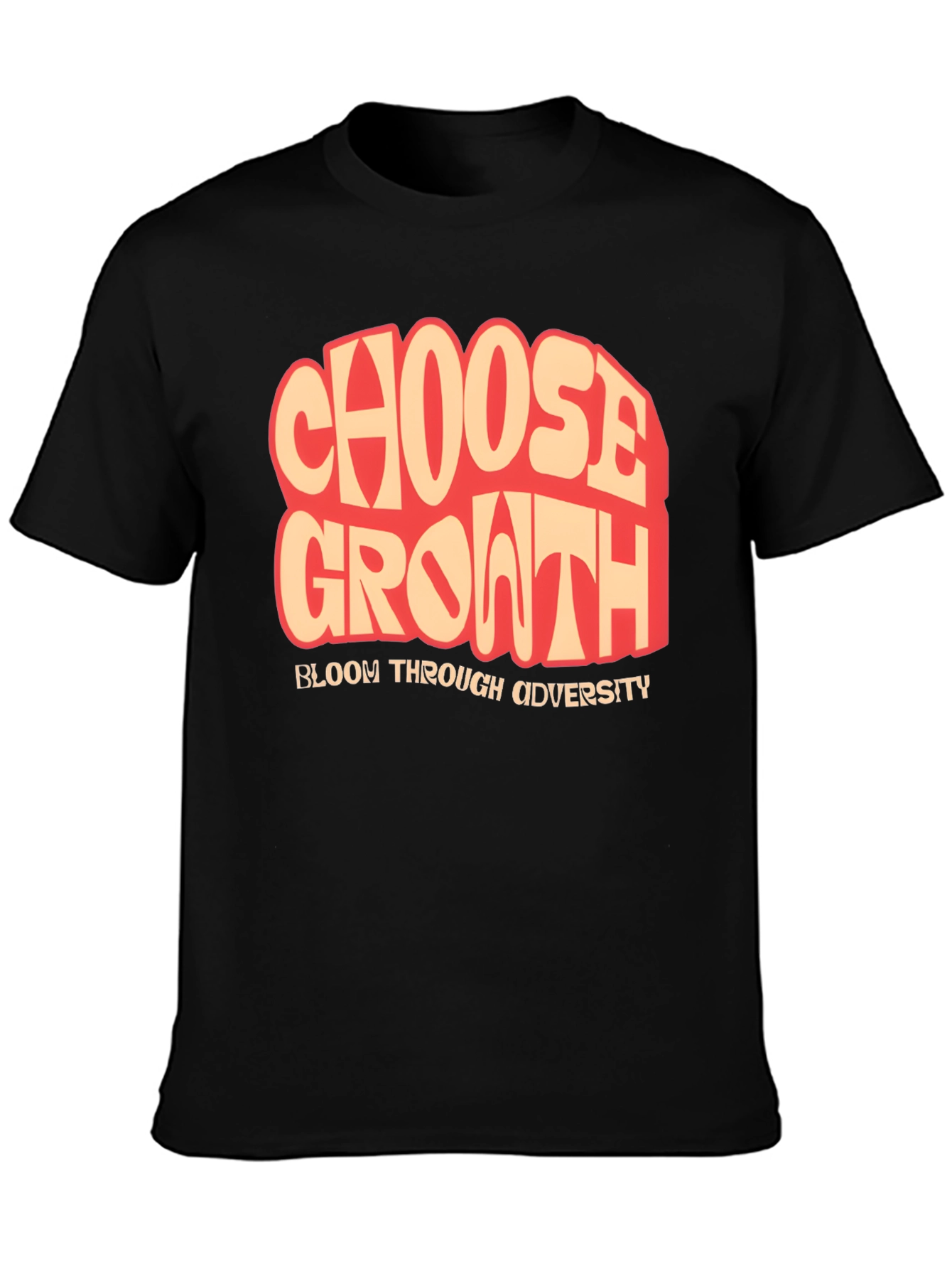 Black Choose Growth T-Shirt: Bloom Through Adversity, Black view 3