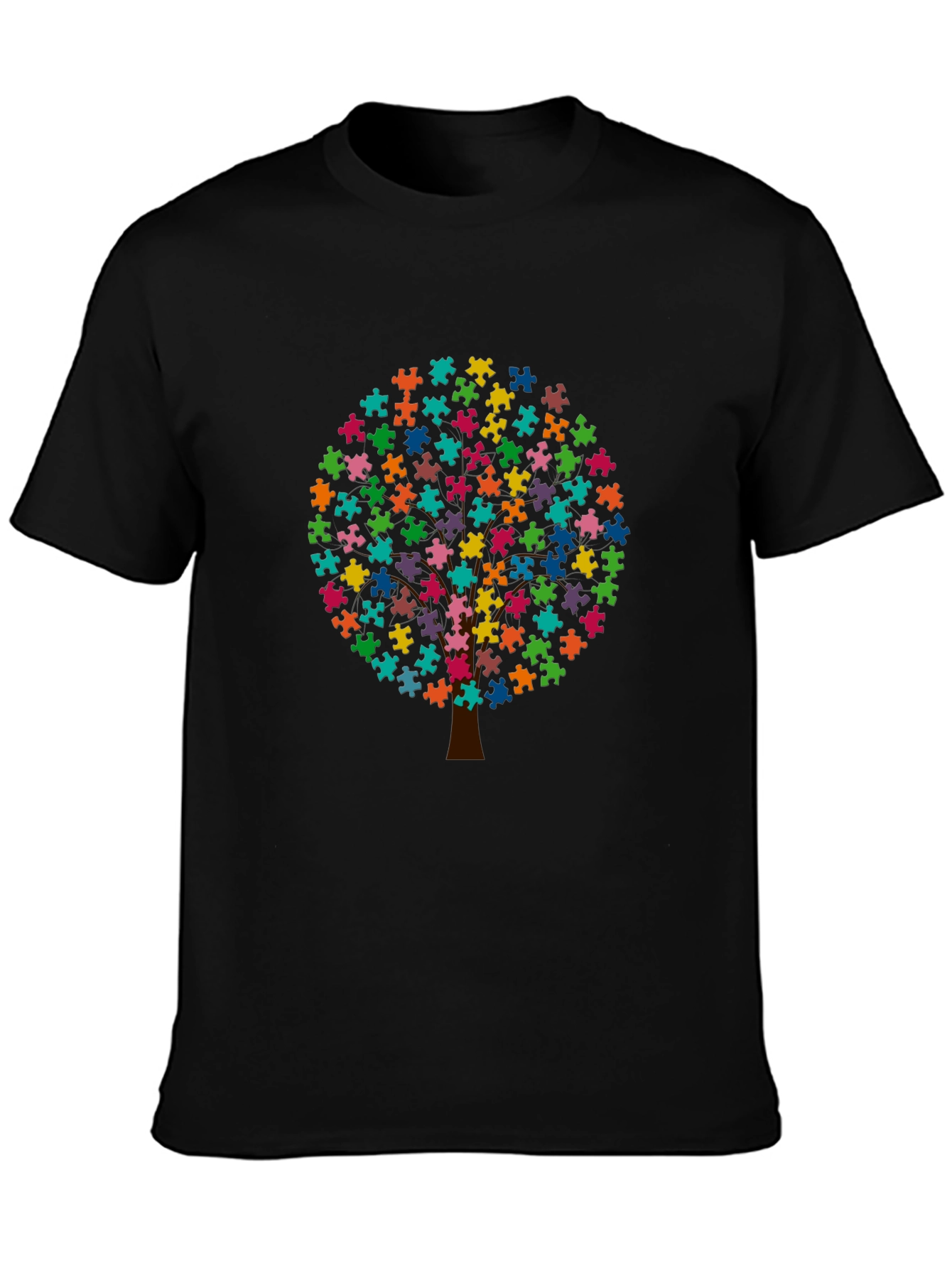 Black Autism Awareness Puzzle Tree T-Shirt view 3