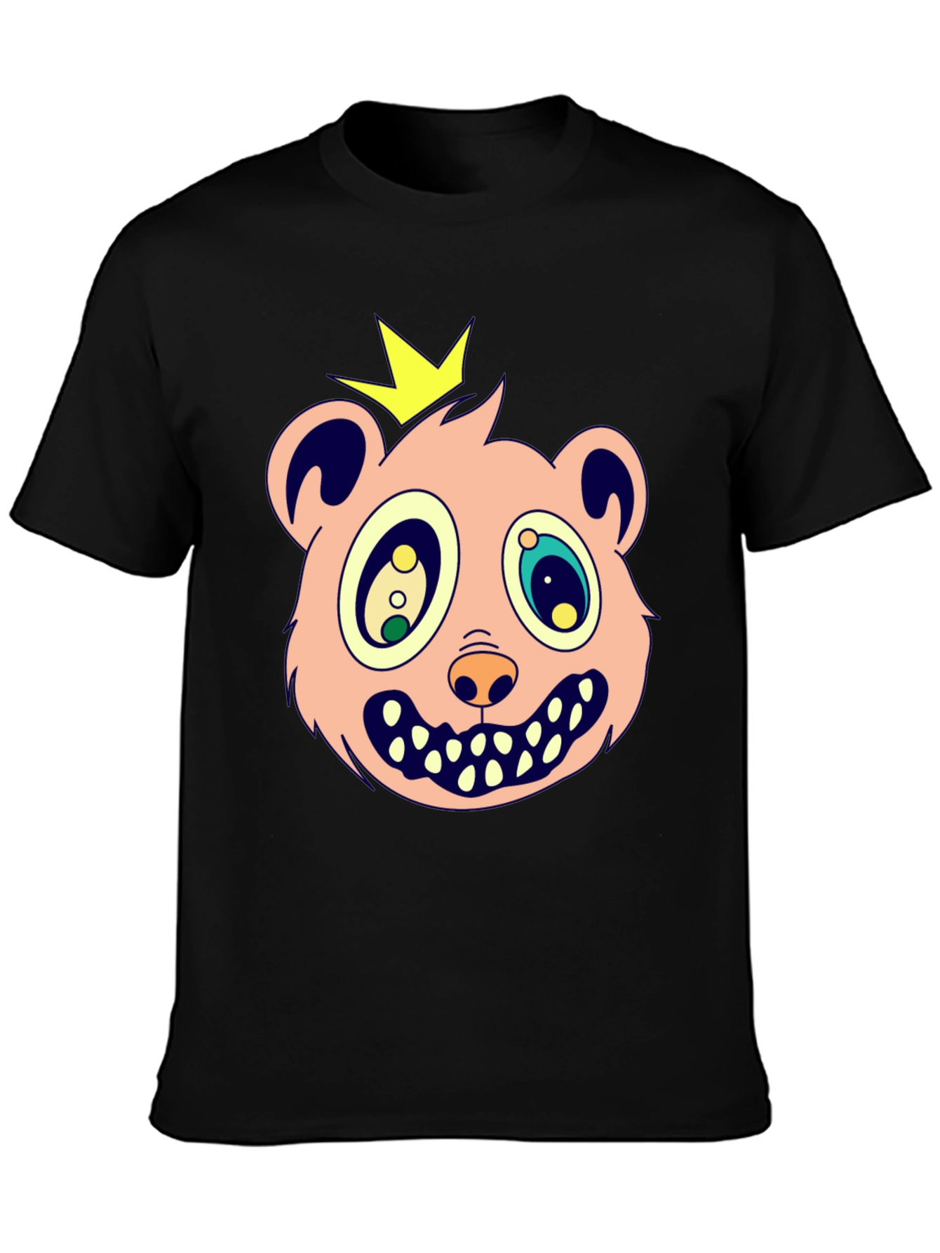 Black Cartoon Bear King Graphic Tee view 3