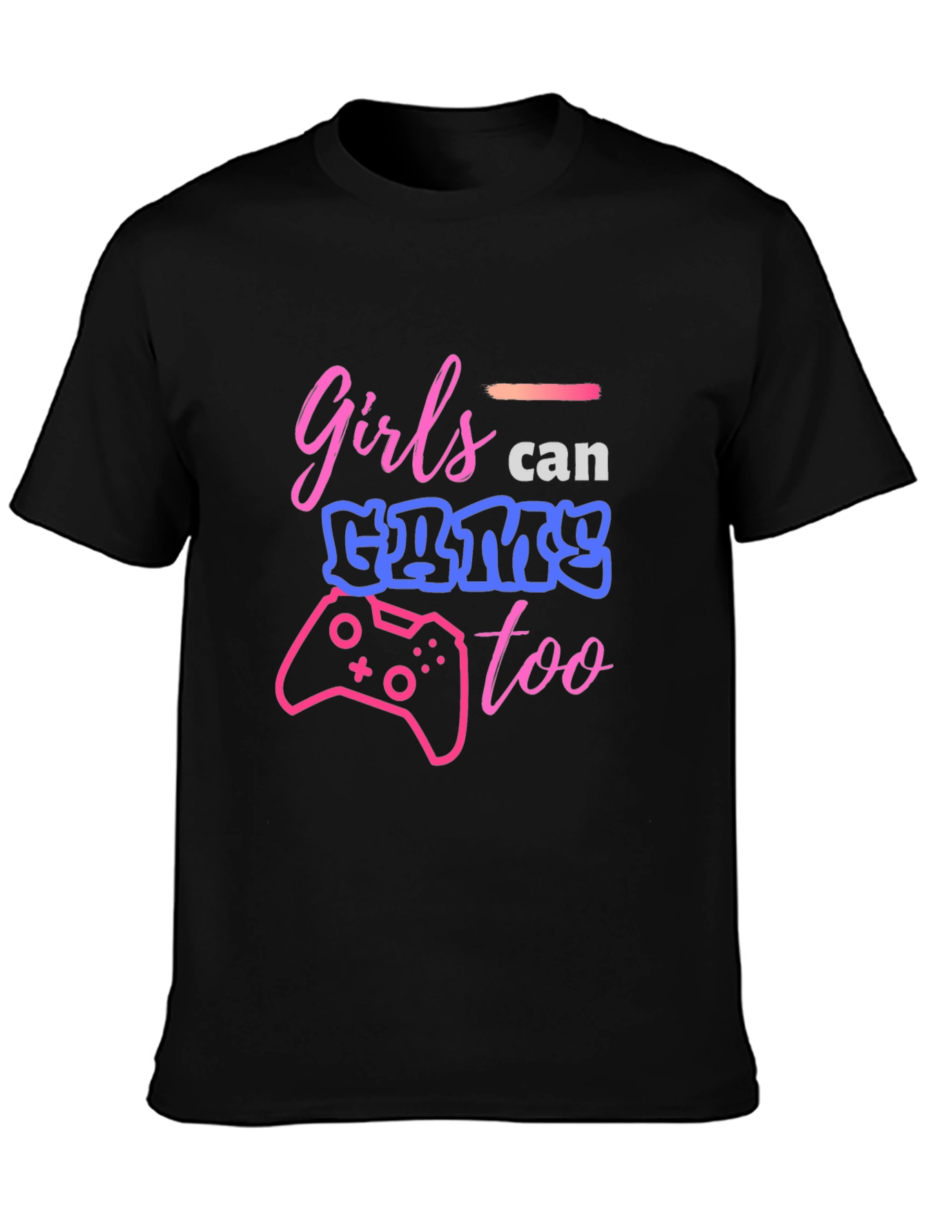 Black Girls Can Game Too Black Graphic Tee view 3
