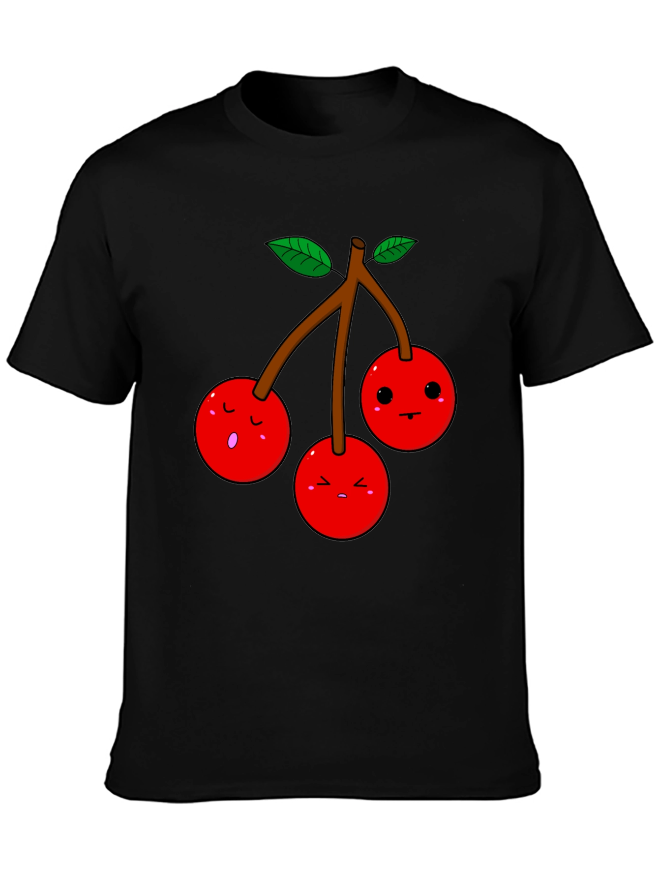Black Kawaii Cherry T-Shirt - Unisex Funny Fruit Tee view 3