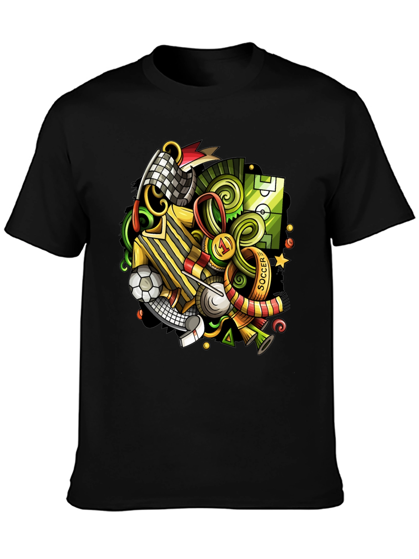 Black Soccer Cartoon Graphic T-Shirt view 3